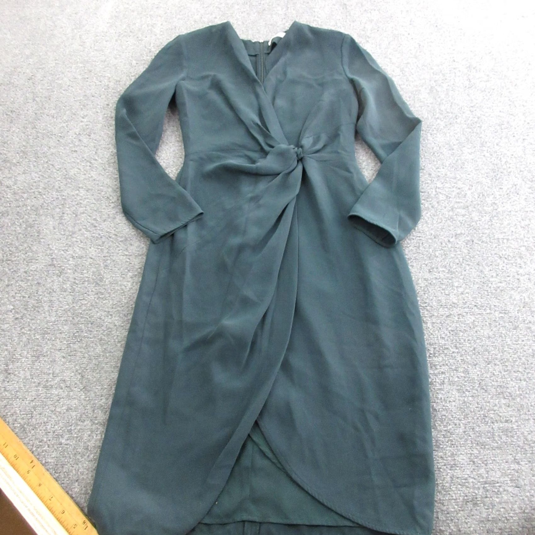 Vintage Babaton Dress Womens S Green Ruched Wrap Long Sleeve V Neck Knee Length Cocktail Size S / US 4 / IT 40 - 2 Thumbnail