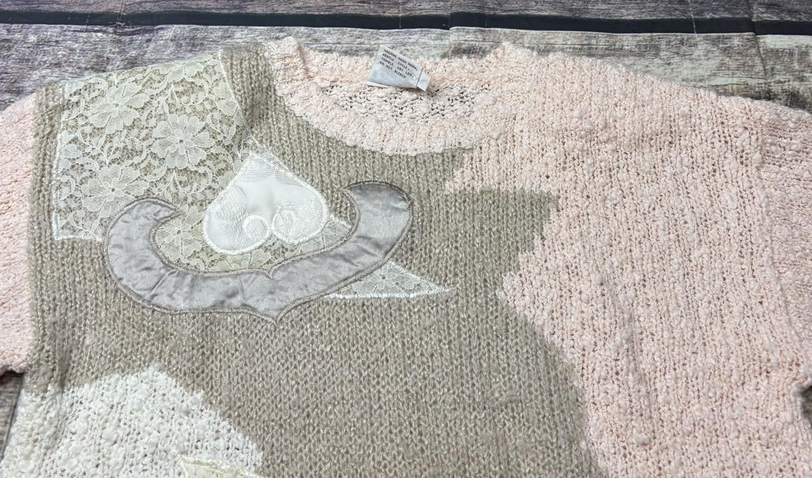Other Beldoch Popper Sweater Womens L Knit Lace Grannycore Pink Size L / US 10 / IT 46 - 4 Thumbnail
