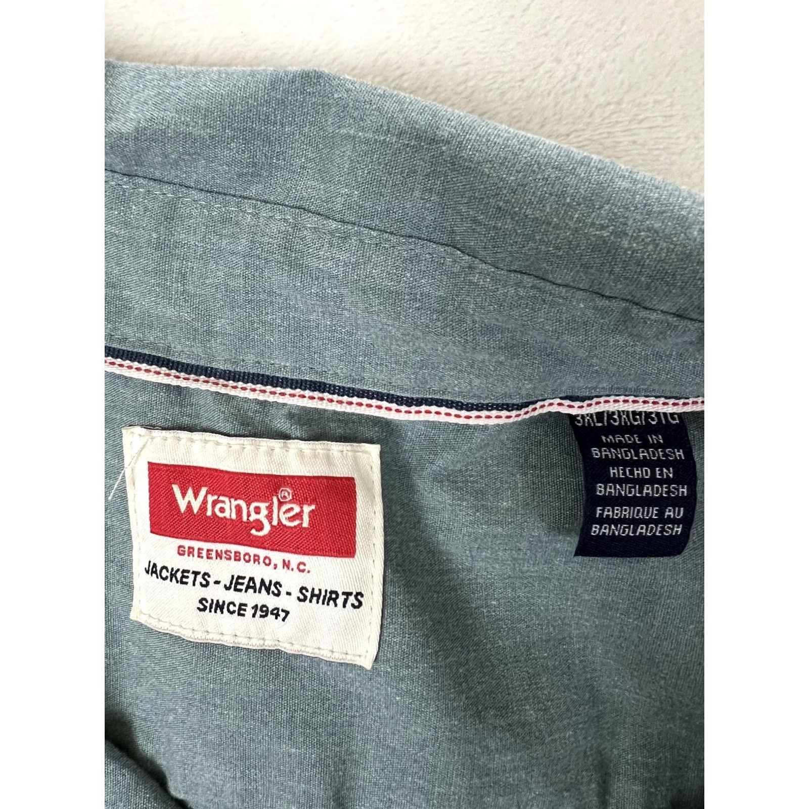Wrangler Wrangler Shirt Mens 3XL Green Chambray Short Sleeve Button Front Casual Summer Size US XXL / EU 58 / 5 - 3 Thumbnail