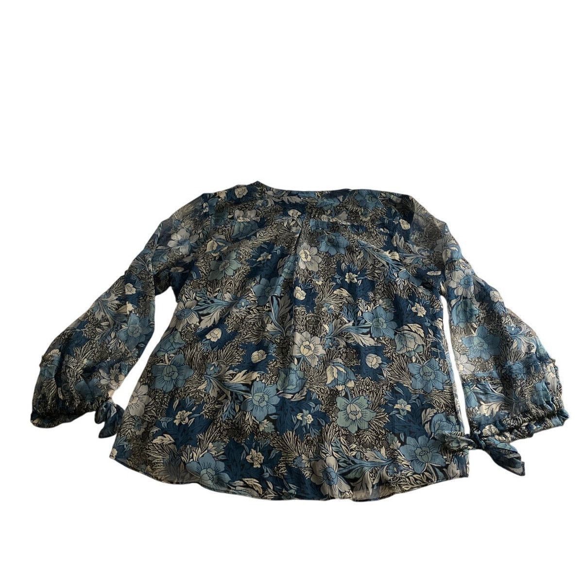 Jones New York Elegant Floral Print Blouse Blue & Black Jones New York XL Size XL / US 12-14 / IT 48-50 - 6 Thumbnail