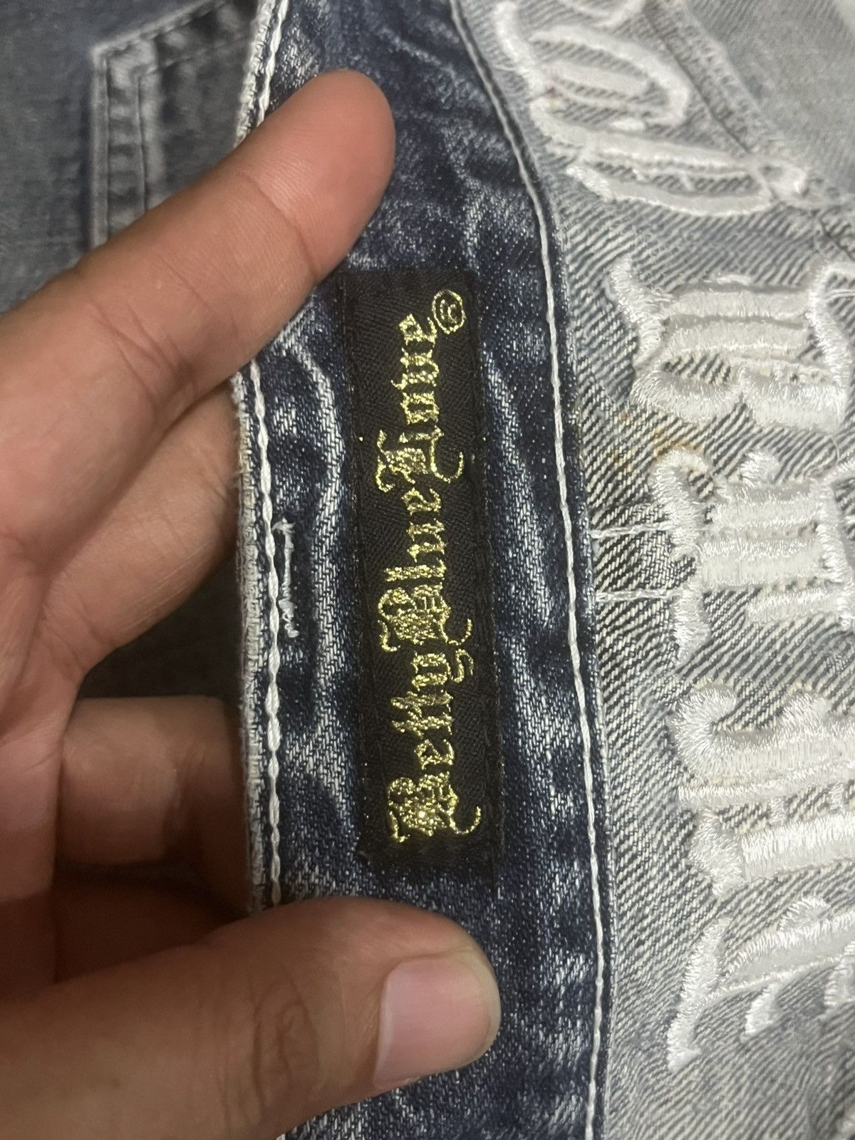 Hysteric Glamour Betty Blue Love Big Slogan Distressed Blue Cracked Jeans Size 30" / US 8 / IT 44 - 18 Thumbnail