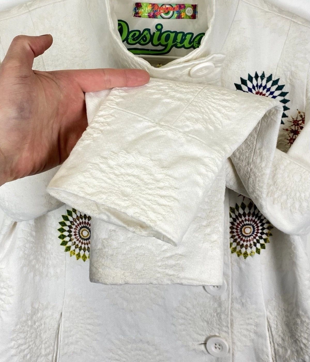 Desigual Desigual Pakaian Jadi Wanita Coat Jacket White Embroidered Size L / US 10 / IT 46 - 6 Thumbnail