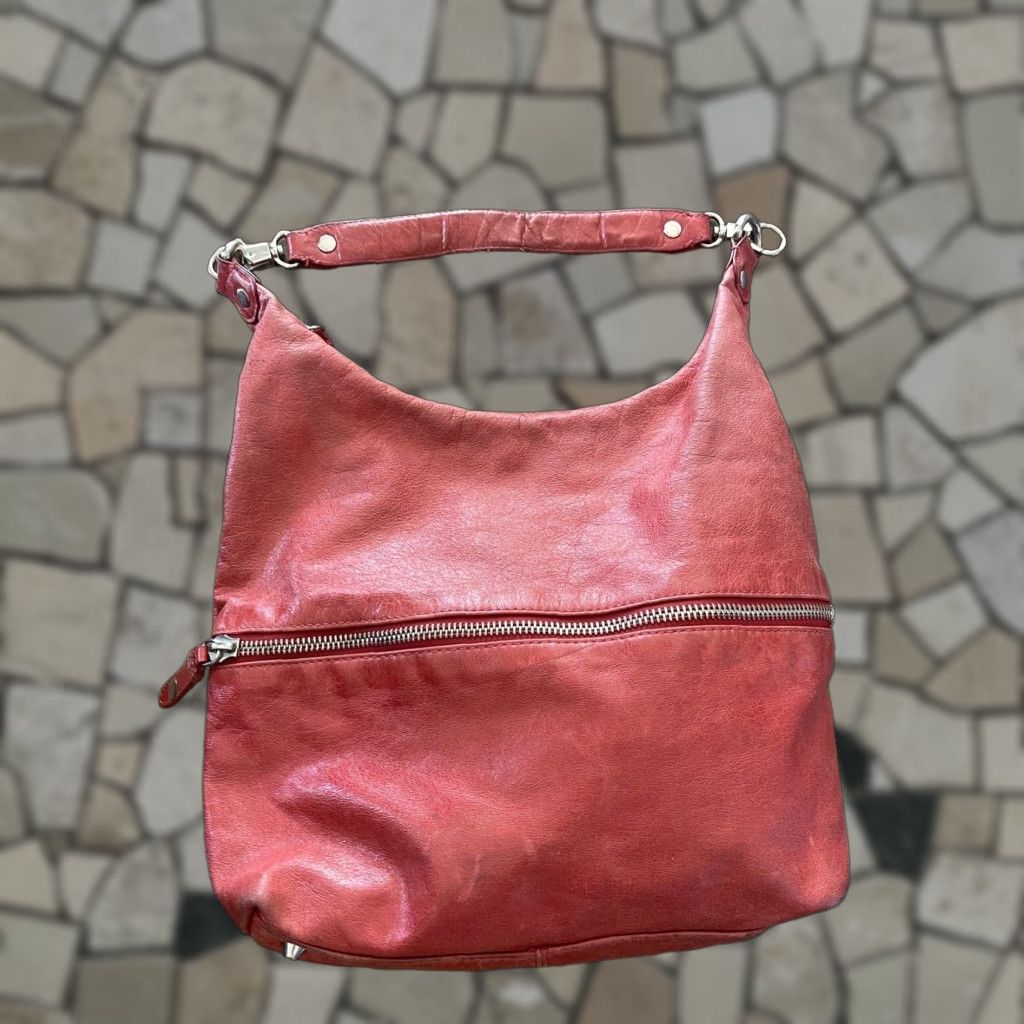 Vintage Hobo International Jude Large Red Leather Shoulder Bag, Designer Luxury, Casual, Women