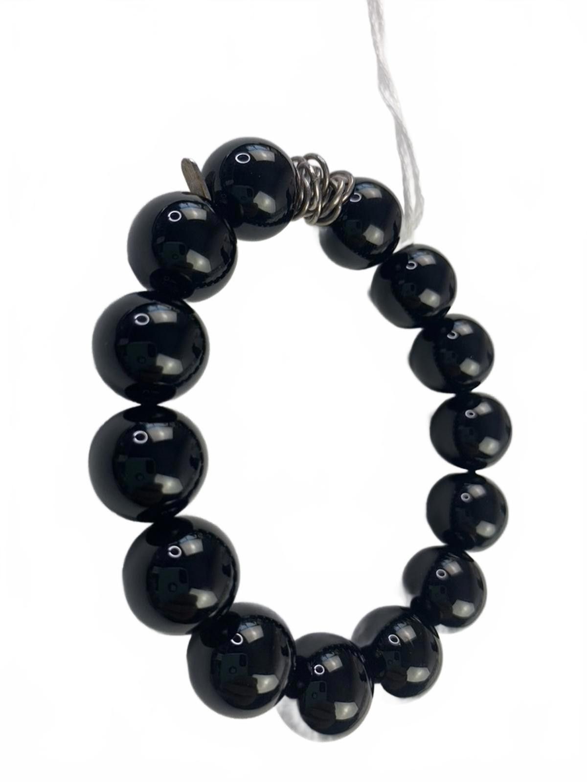 Other 925 W Sterling Silver Black Onyx 2cm Beaded Stretch Bracelet Size ONE SIZE - 2 Thumbnail