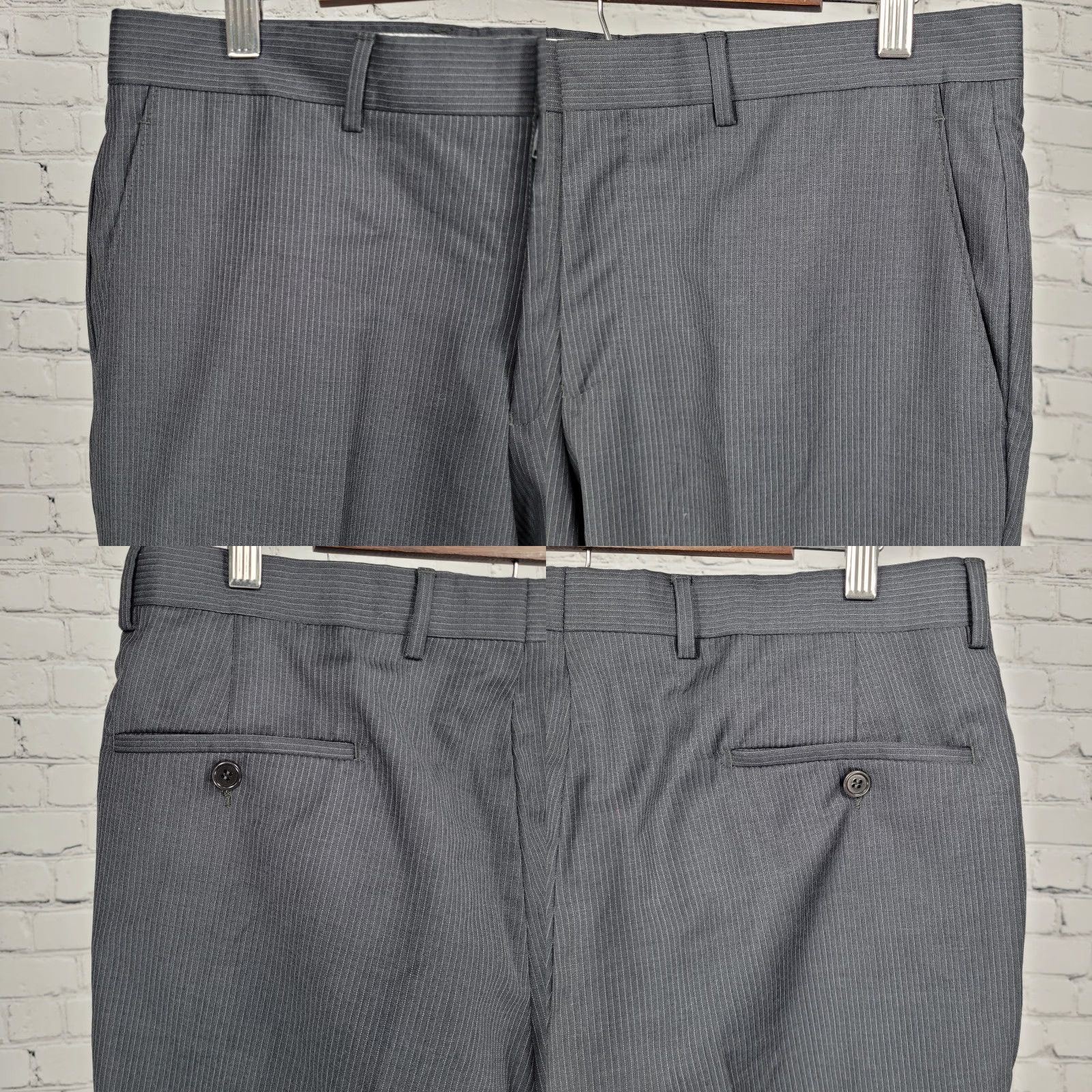 Jos. A. Bank VINTAGE Jos A Bank Charcoal 100% Wool Pinstriped Flat Front Dress Pants 34x28.5 Size US 34 / EU 50 - 8 Thumbnail