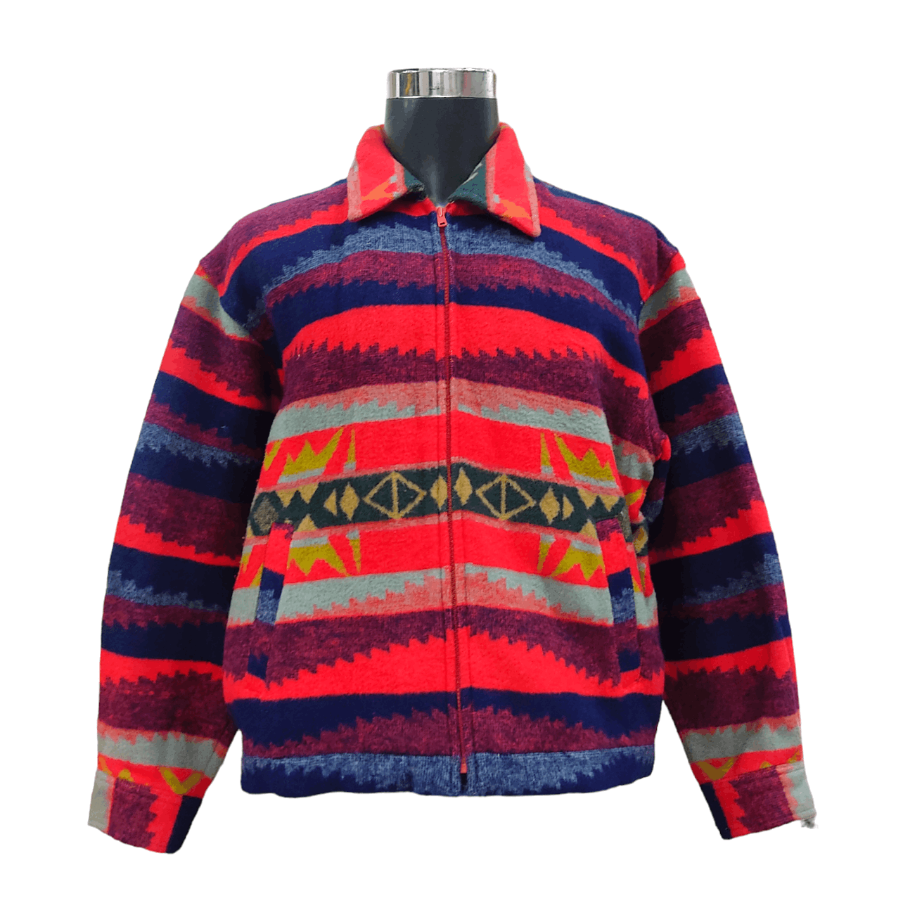 image of Aztech&mountain x Navajo Vintage Bosscat Navajo Aztech Wool Zipper Jacket in Red, Men's (Size XL)