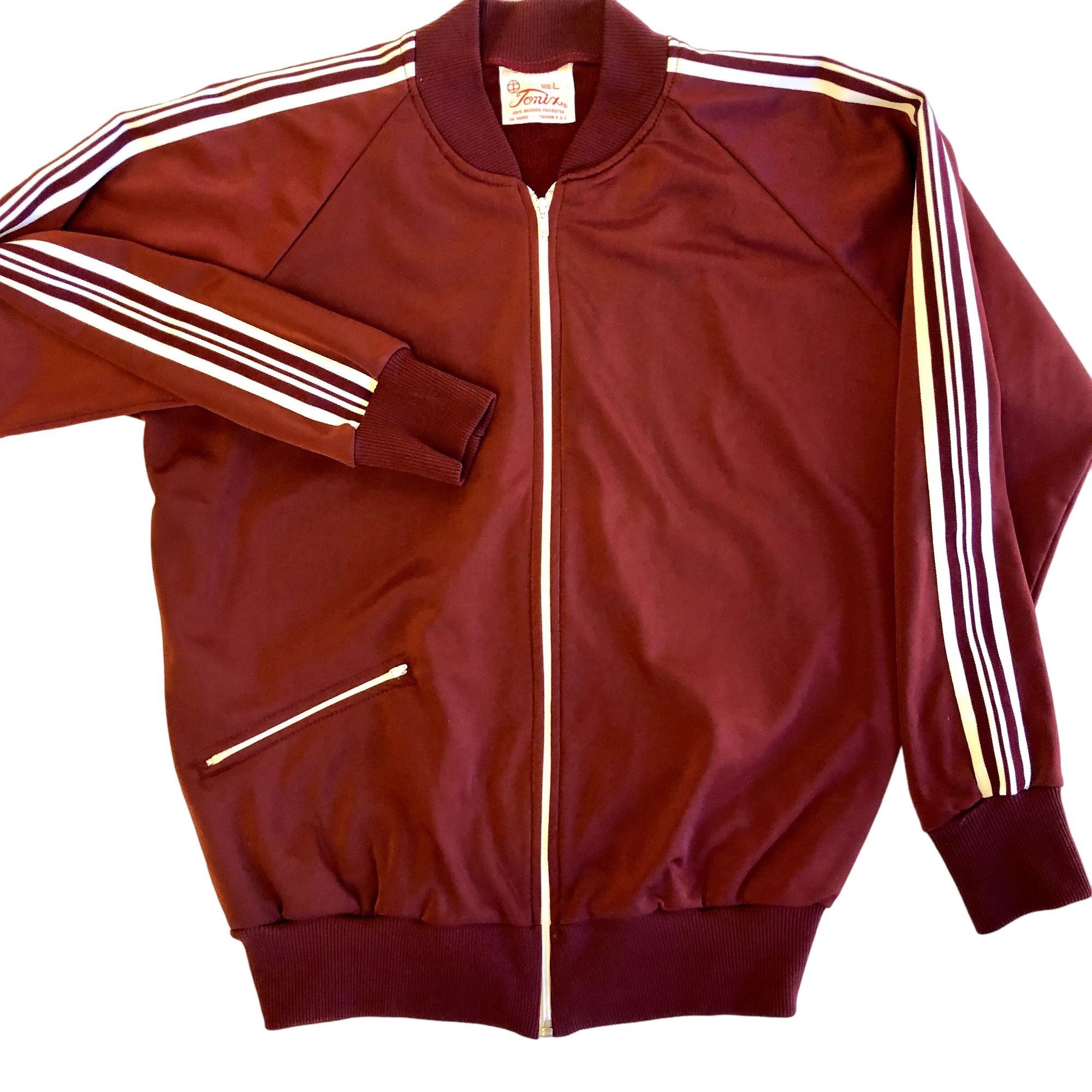Unkwn 80's Tonix Shiny Maroon White Stripe RETRO Warm Up Jacket L | Grailed