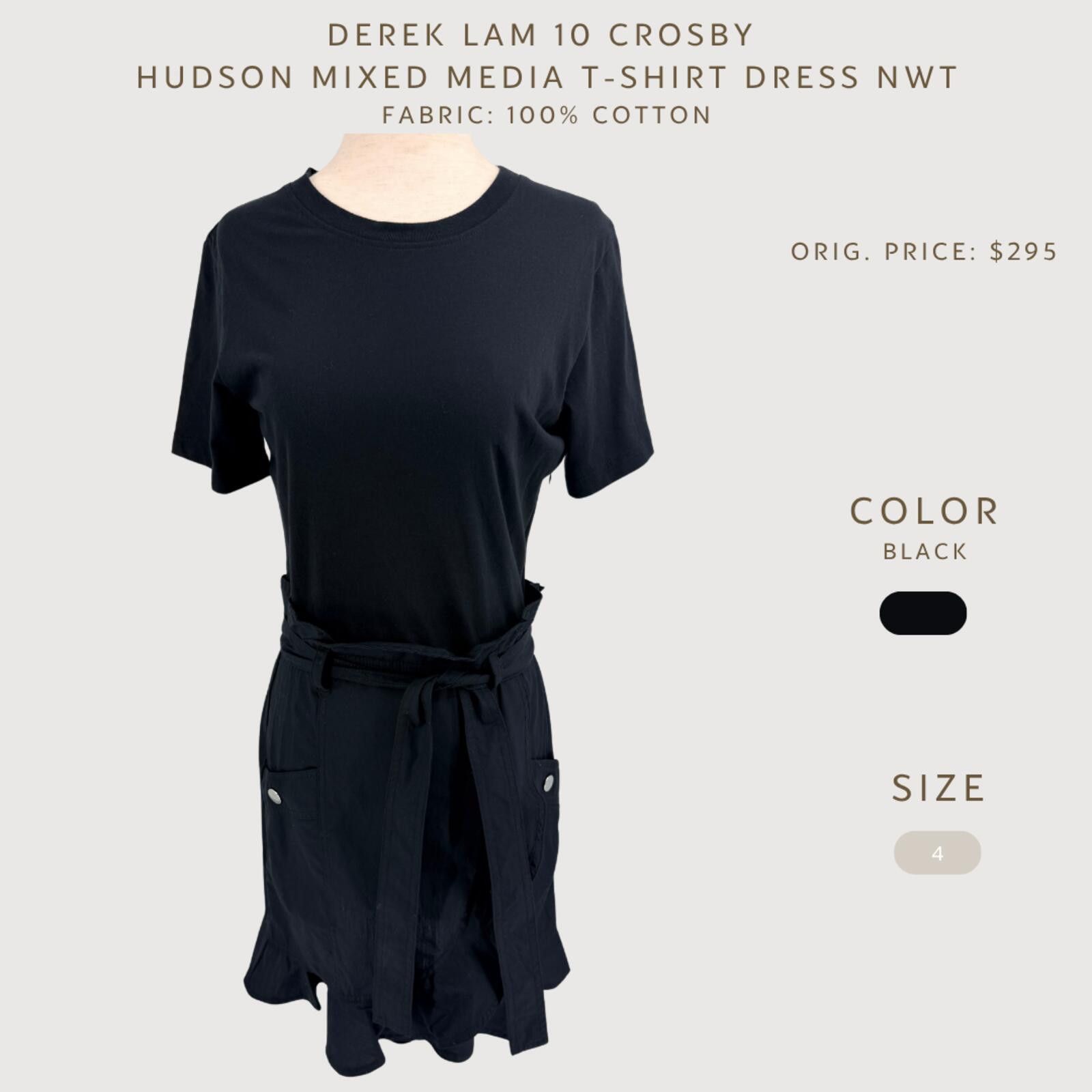 Other Derek Lam 10 Crosby Hudson Mixed Media T-Shirt Dress Black 4 Size S / US 4 / IT 40 - 2 Thumbnail