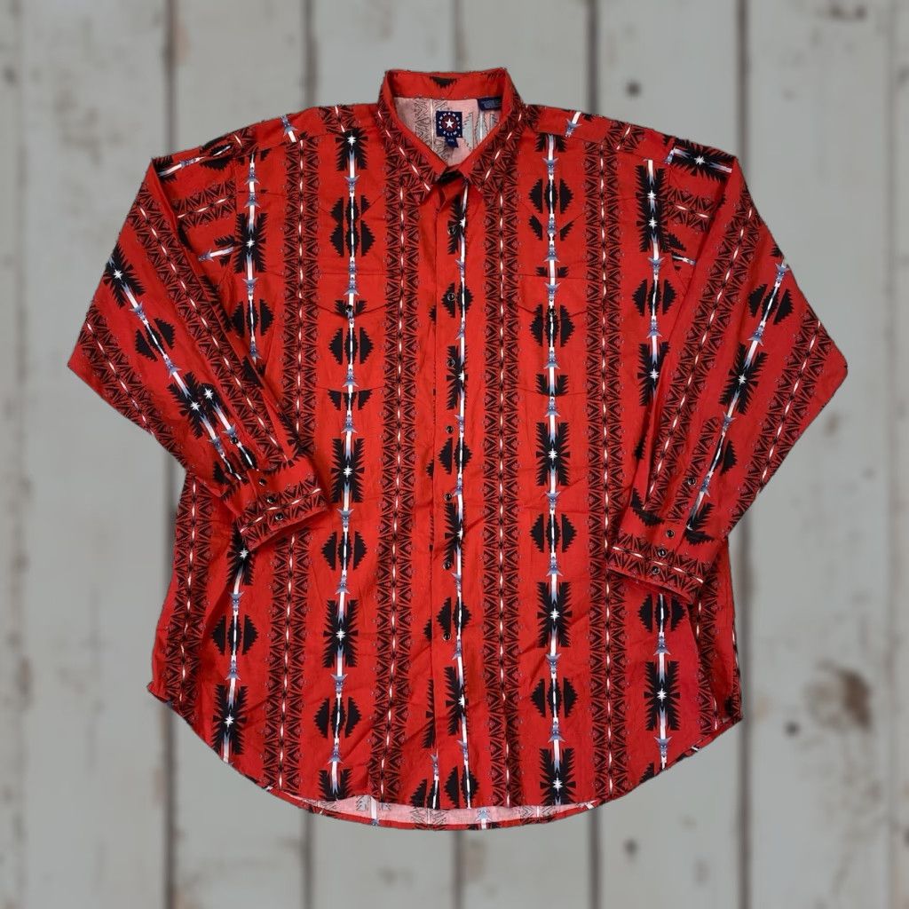 Vintage VINTAGE Panhandle Slim Western Shirt Mens XXL Red Aztec Print USA Size US XXL / EU 58 / 5 - 1 Thumbnail