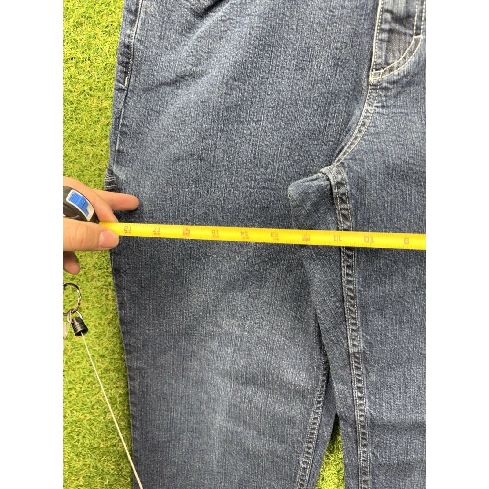Denime Duluth Jeans Mens 38X30 Blue Dark Wash Denim Standard Fit Work 5-Pocket Straight Mid 10-12in Inseam 30in Cotton Denim Logo Vintage: No Size US 38 / EU 54 - 3 Thumbnail