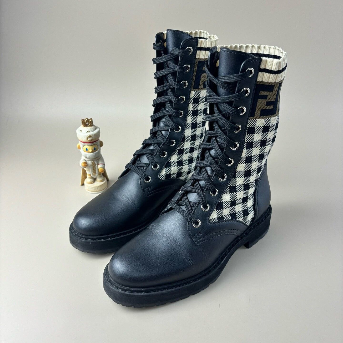 Fendi Fendi Plaid Double F Embroidered Ankle Boots Size US 4 / IT 34 - 1 Thumbnail