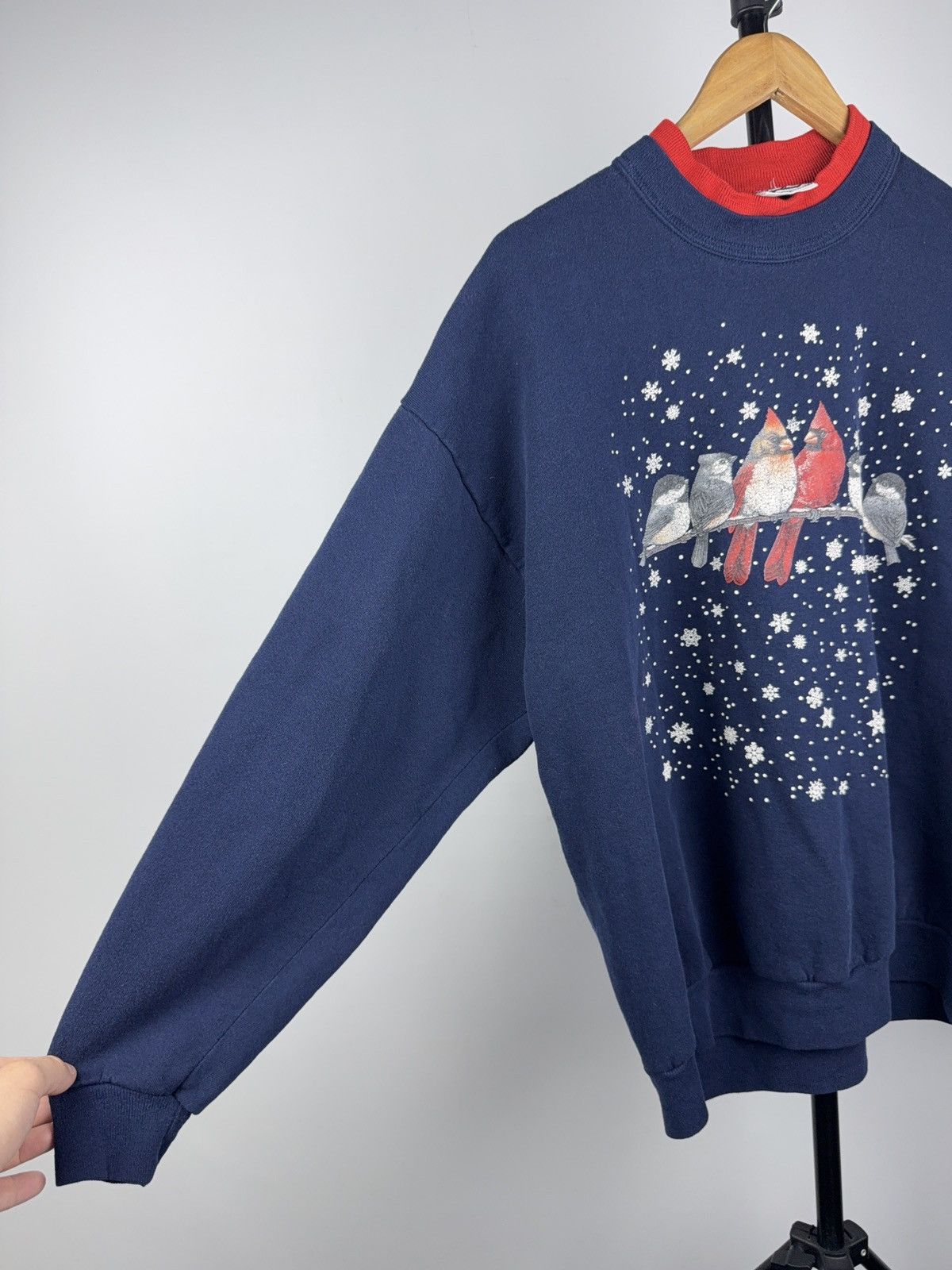 Vintage Vintage 90s USA Winter Birds Tits Cardinal Retro Sweatshirt Size US L / EU 52-54 / 3 - 6 Thumbnail