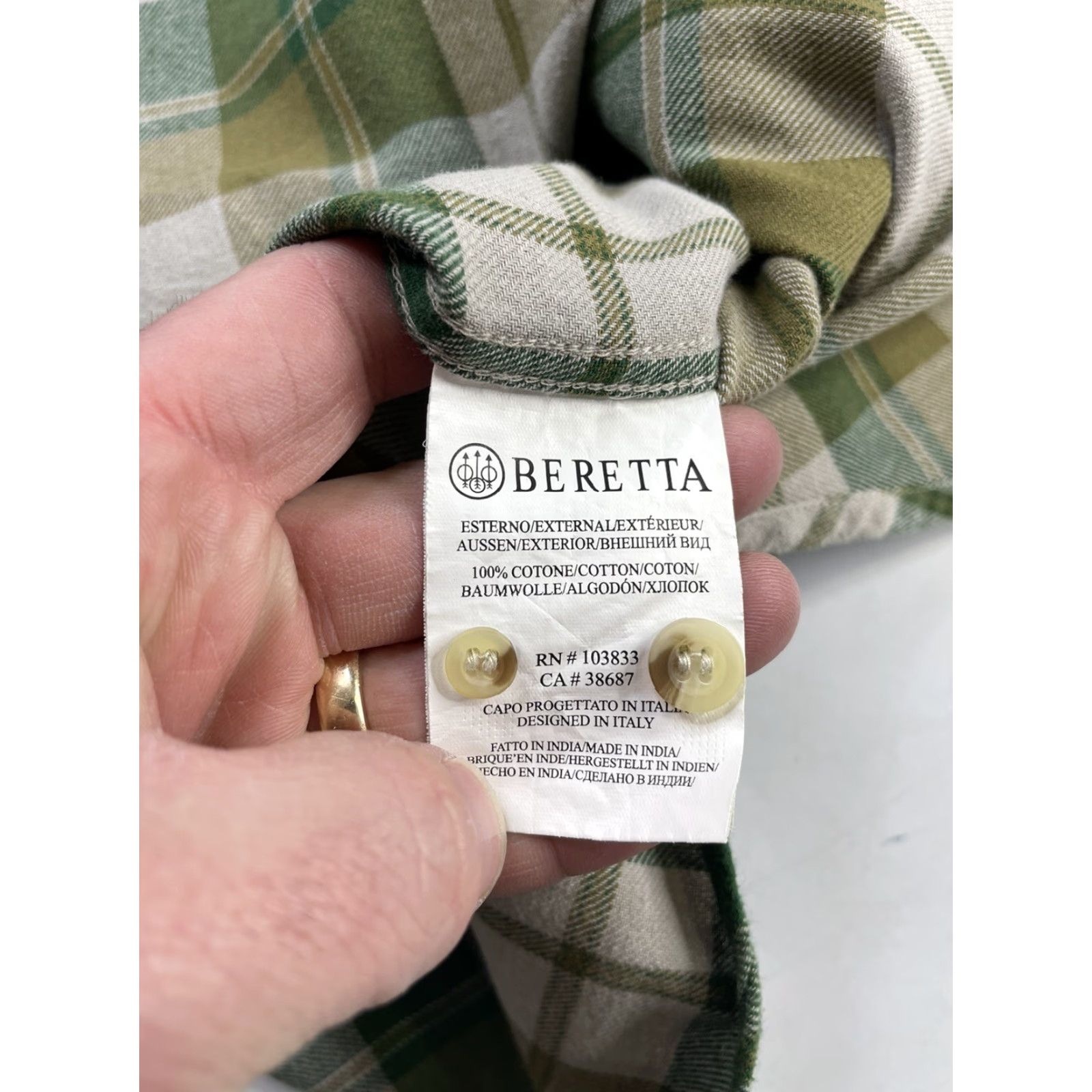 Vintage Beretta Shirt Mens XL Green Plaid Cotton Button-Down Shirt Button-Up Long Sleeve with Pockets Size US XL / EU 56 / 4 - 3 Thumbnail