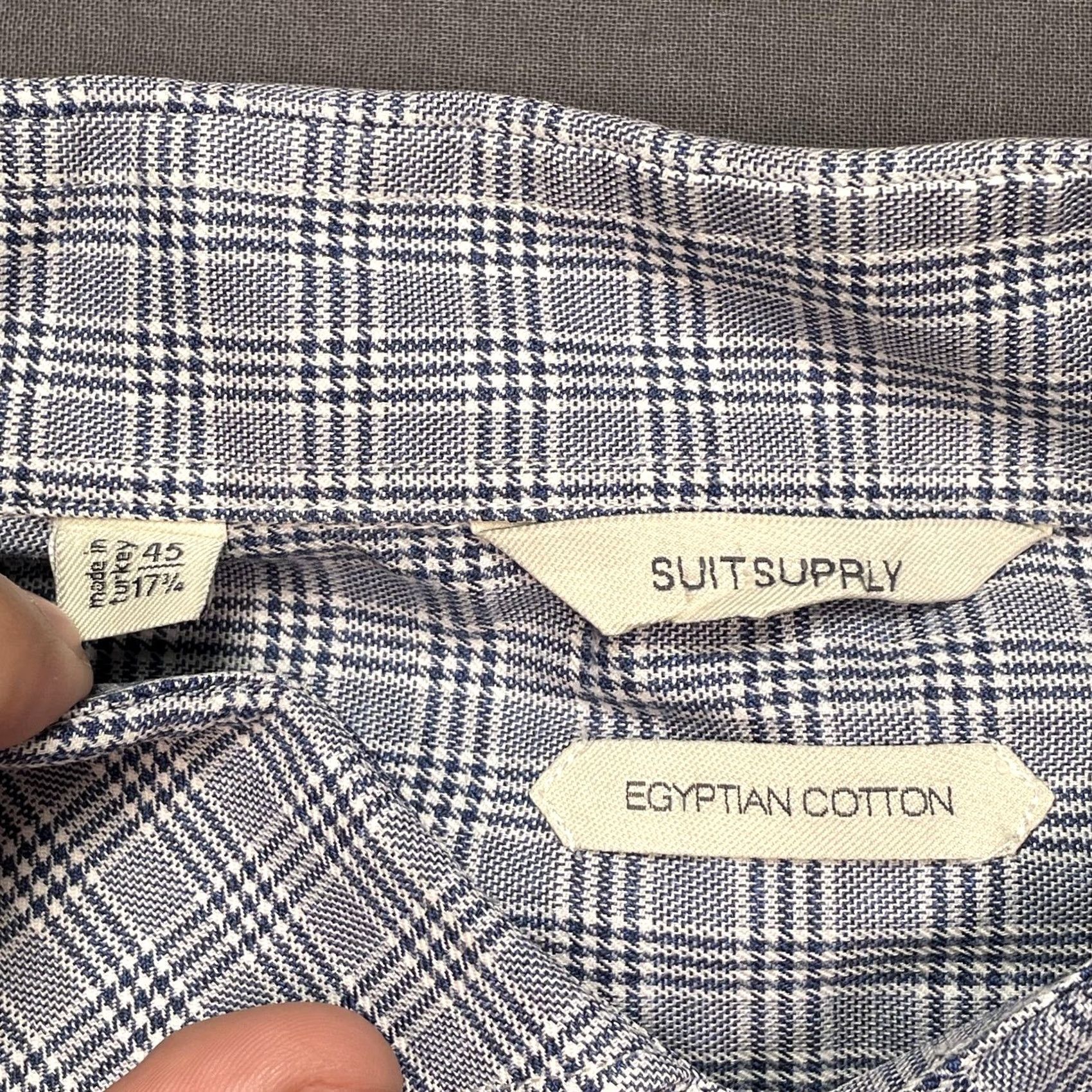 Suitsupply Suitsupply Shirt Mens XL Blue Check Long Sleeve Button-Up Egyptian Cotton Size US XL / EU 56 / 4 - 2 Thumbnail
