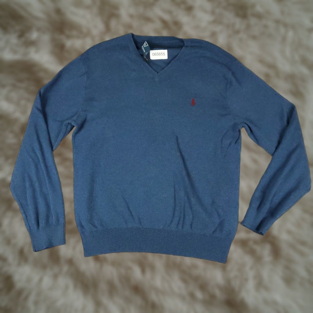 Polo Ralph Lauren Ralph Lauren Sweater Mens Medium Blue Pony V Neck Pullover Sweatshirt Size US M / EU 48-50 / 2 - 1 Thumbnail