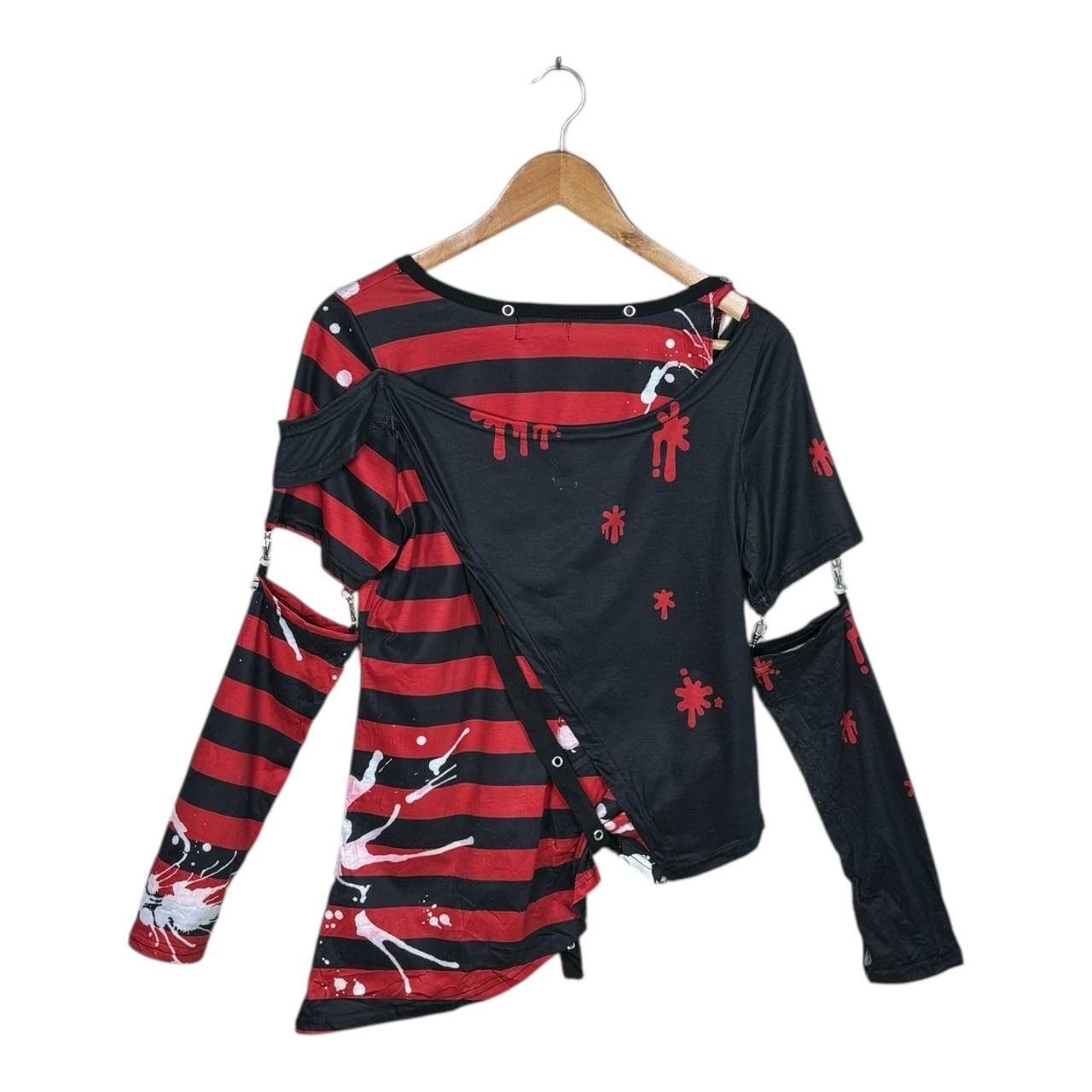 Japanese Brand ACDC RAG x Gloomy Bear Harajuku Punk Striped Asymmetric Top Size US S / EU 44-46 / 1 - 2 Thumbnail