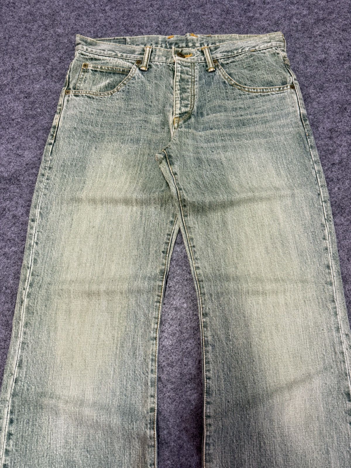 Blue Blue Japan × Hoodlamb × Japanese Brand Circulation Japan Hemp denim blend Weed Dyed Flared Jeans Size US 32 / EU 48 - 3 Thumbnail