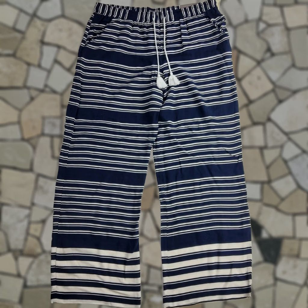 Vintage Maurices Drawstring Striped Rayon Pants Navy White Size XL Size 40" / US 18 - 1 Thumbnail