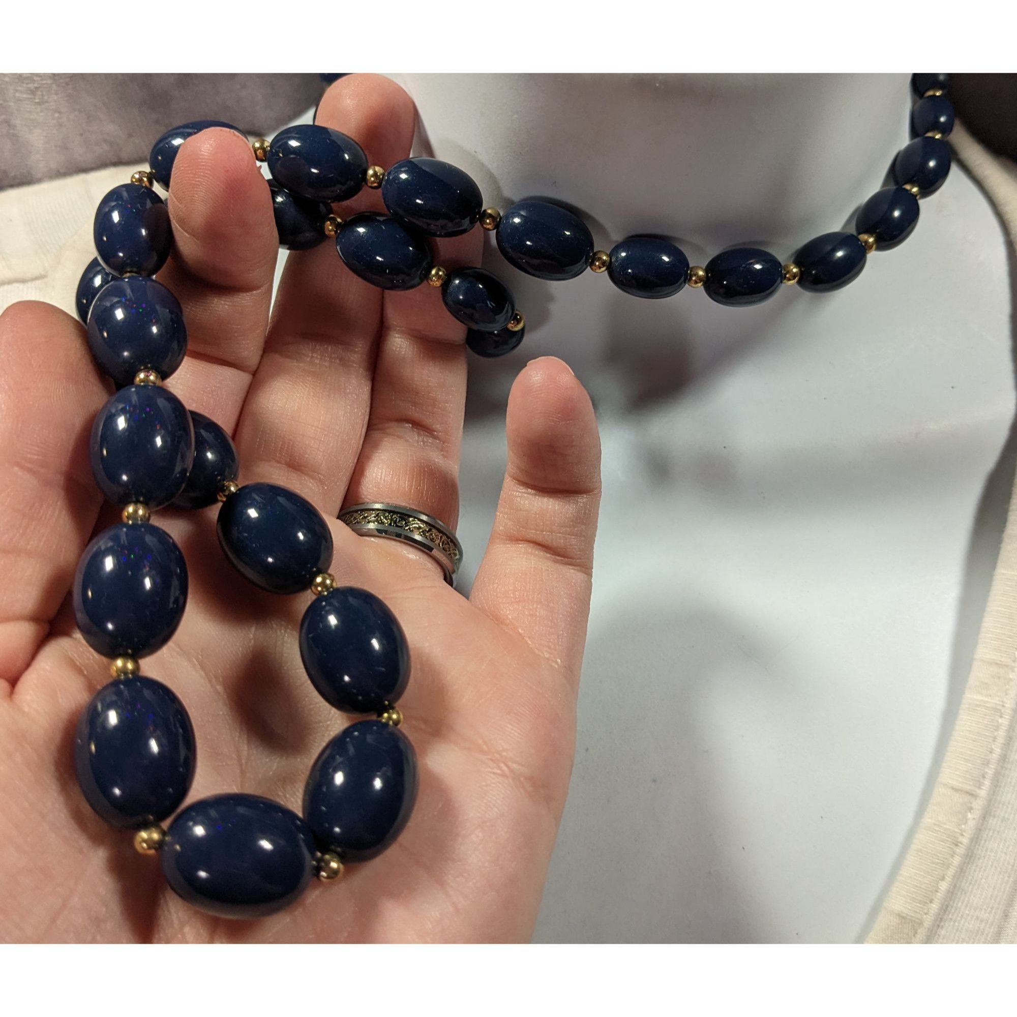 Monet Vintage Monet Dark Blue And Gold Tone Beaded Necklace Size ONE SIZE - 2 Thumbnail