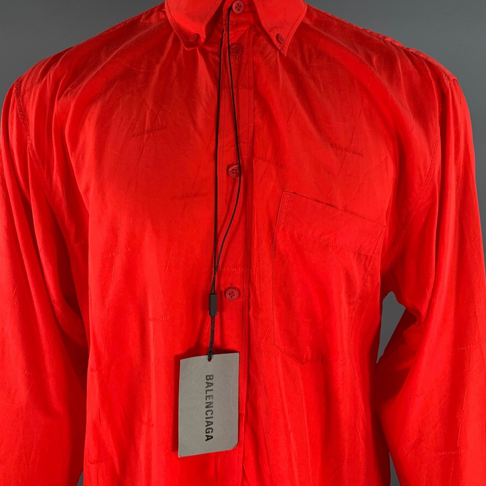 Balenciaga S Red Monogram Lyocell Button Down Long Sleeve Shirt Size US S / EU 44-46 / 1 - 2 Thumbnail