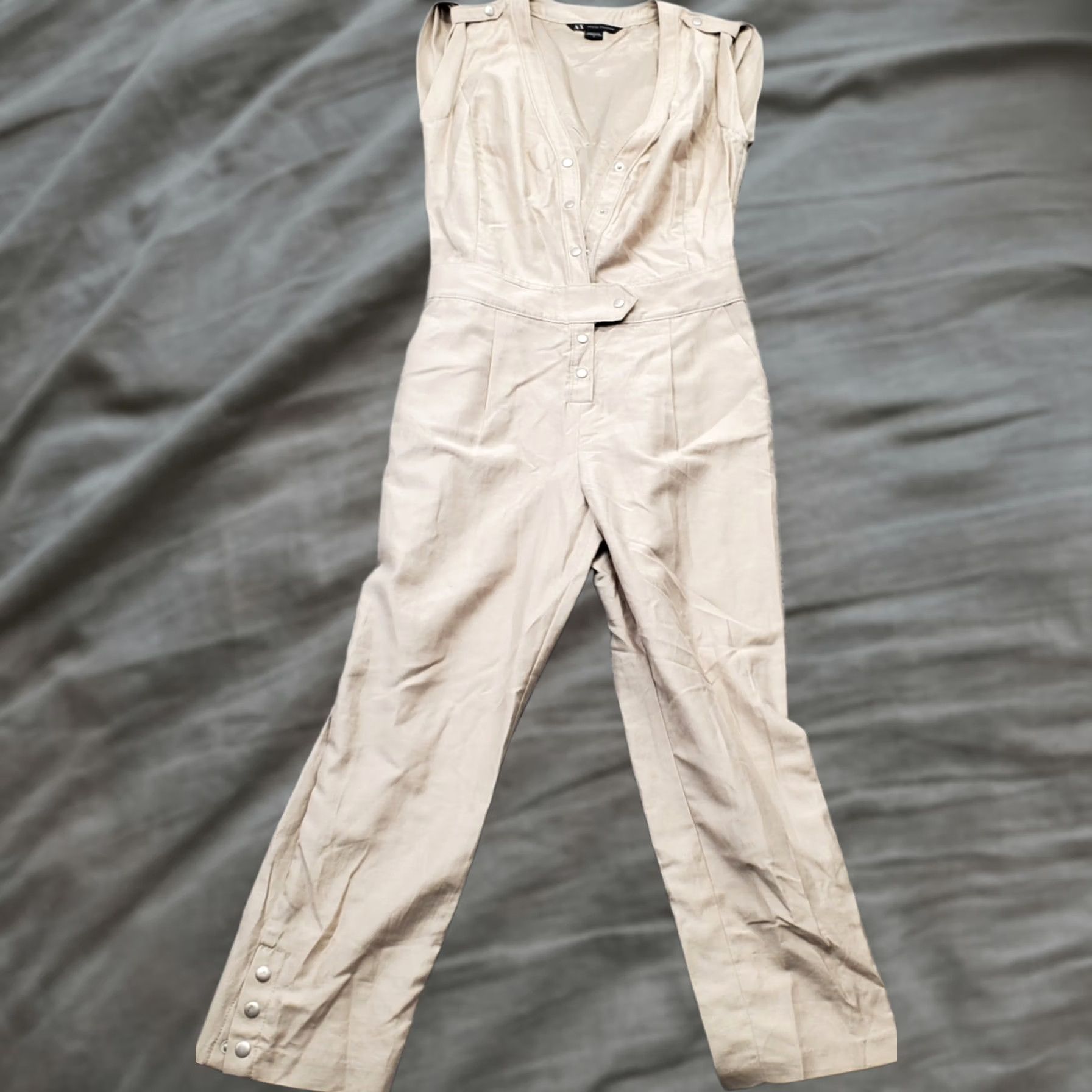 Armani Exchange Armani Exchange Jumpsuit Womens 0 Tan Sleeveless V-Neck Snap Front Size 25" / US 0 / IT 36 - 1 Thumbnail