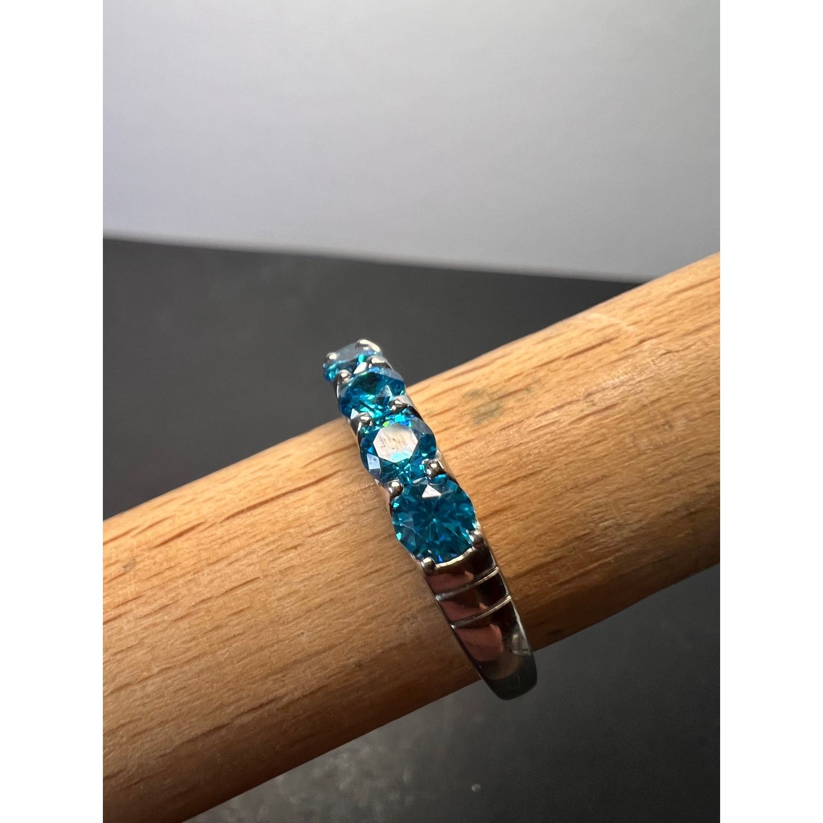 Other 5 stone blue CZ rhodium over Sterling silver ring size 9 Size ONE SIZE - 2 Thumbnail