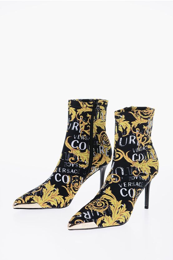 Versace JEANS COUTURE Baroque Printed Point Toe SCARLETT Sock Boots ...