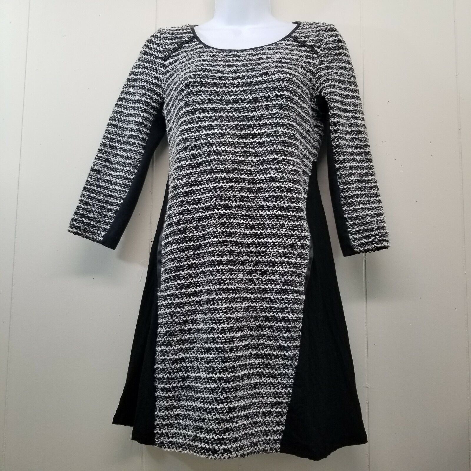 Anthropologie Maeve XSP Boucle Dress Black White Marled Stripe Anthropolog Size XS / US 0-2 / IT 36-38 - 1 Thumbnail