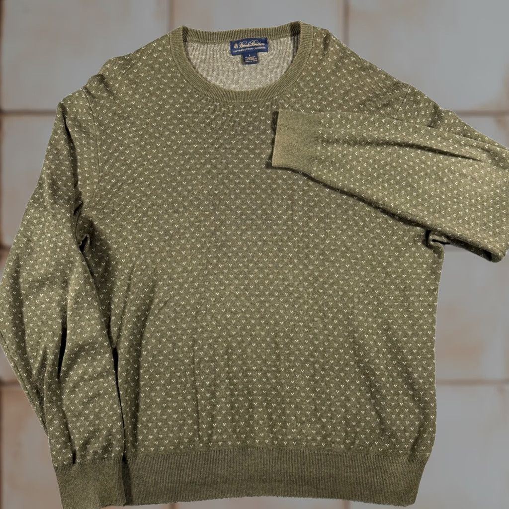 Brooks Brothers Brooks Brothers Olive Green Supima Cashmere Crewneck Polka Dot Pullover Men Large Size US L / EU 52-54 / 3 - 1 Thumbnail