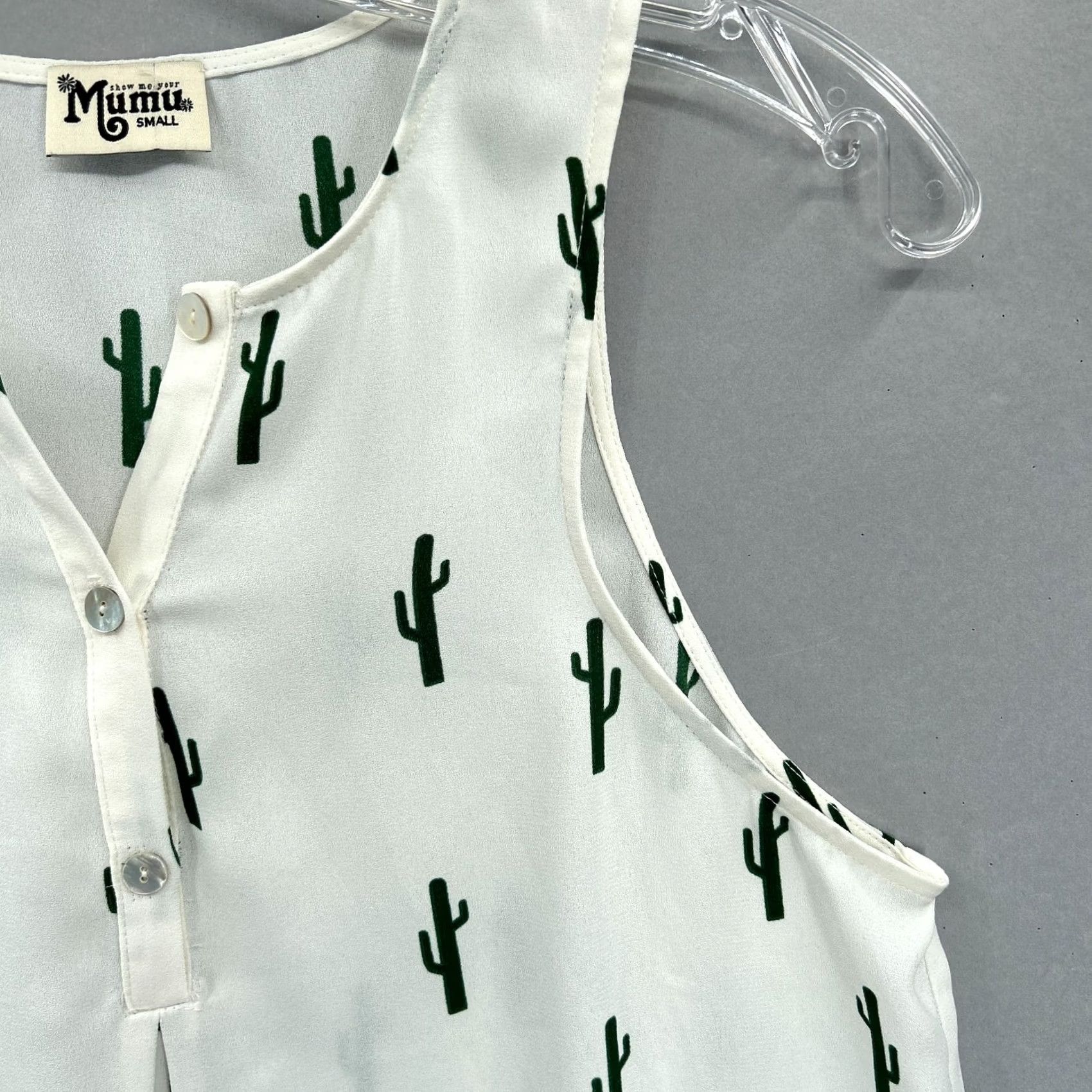 Show Me Your MuMu Show Me Your MuMu Womens Small Tank Tunic White Dark Green Cactus Print Size S / US 4 / IT 40 - 4 Thumbnail