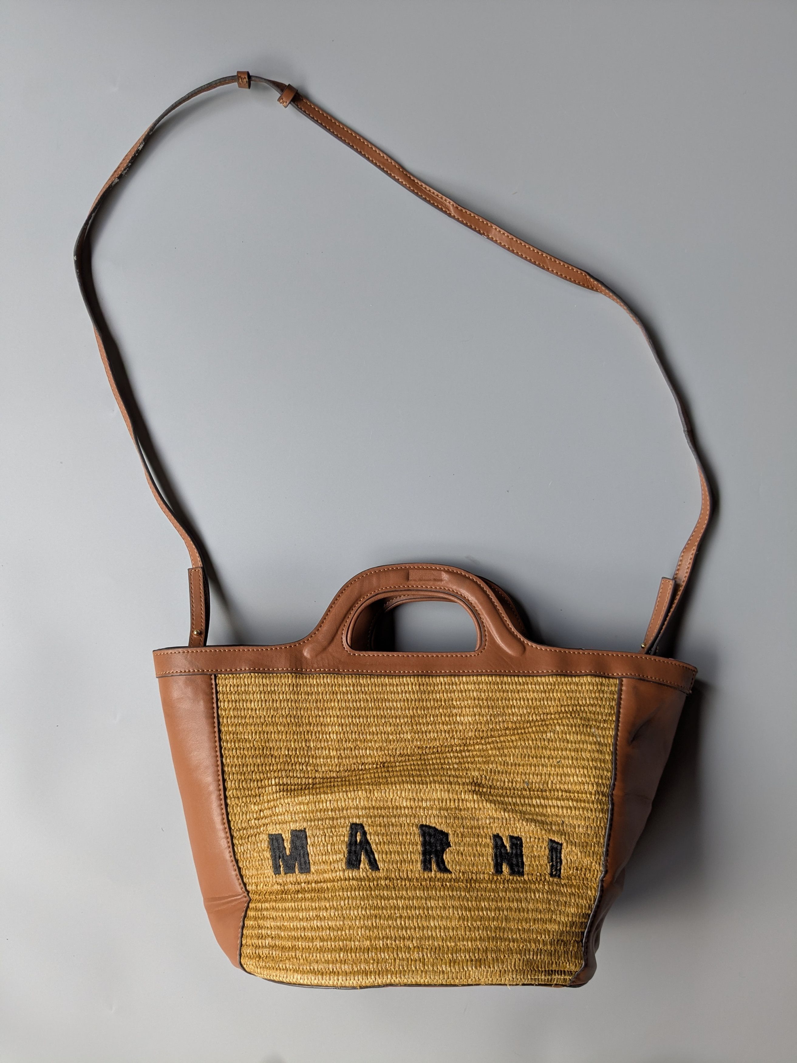 Marni Marni Tropicalia brown leather raffia effect fabric bag Size ONE SIZE - 3 Thumbnail
