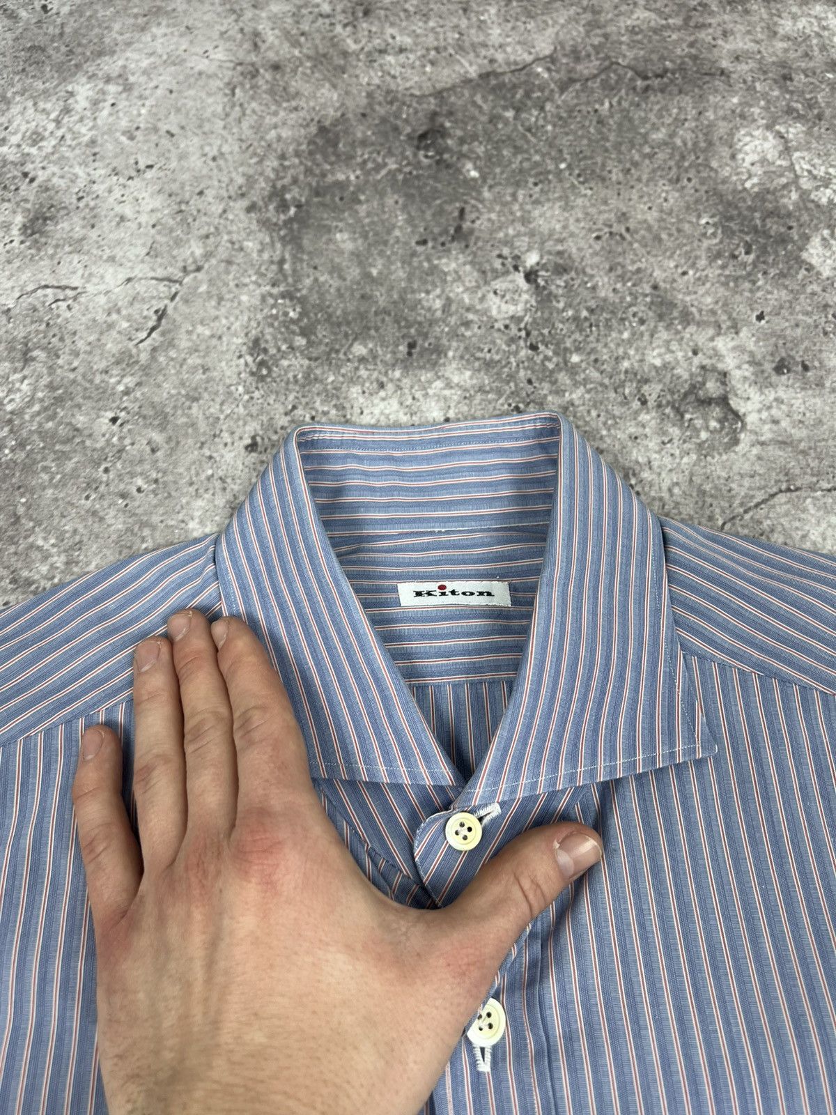 Kiton Kiton Napoli Dress Shirt Cotton Blue Size US L / EU 52-54 / 3 - 10 Thumbnail