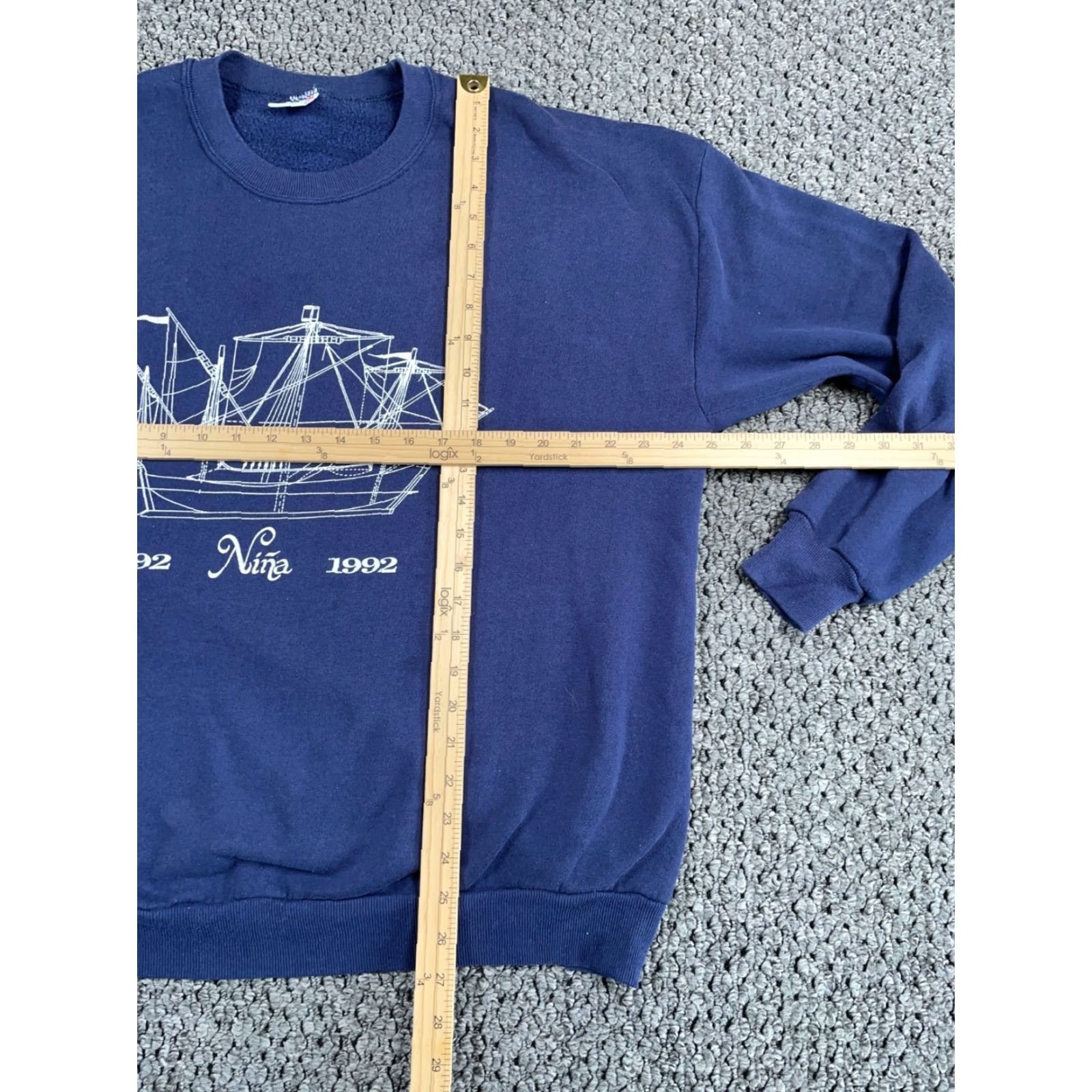Jerzees VINTAGE Jerzees Sweatshirt 2XL Adult Blue Columbus Nina Ship 500th Anniversary Graphic Print 90s Nautical Retro Size US XXL / EU 58 / 5 - 5 Thumbnail