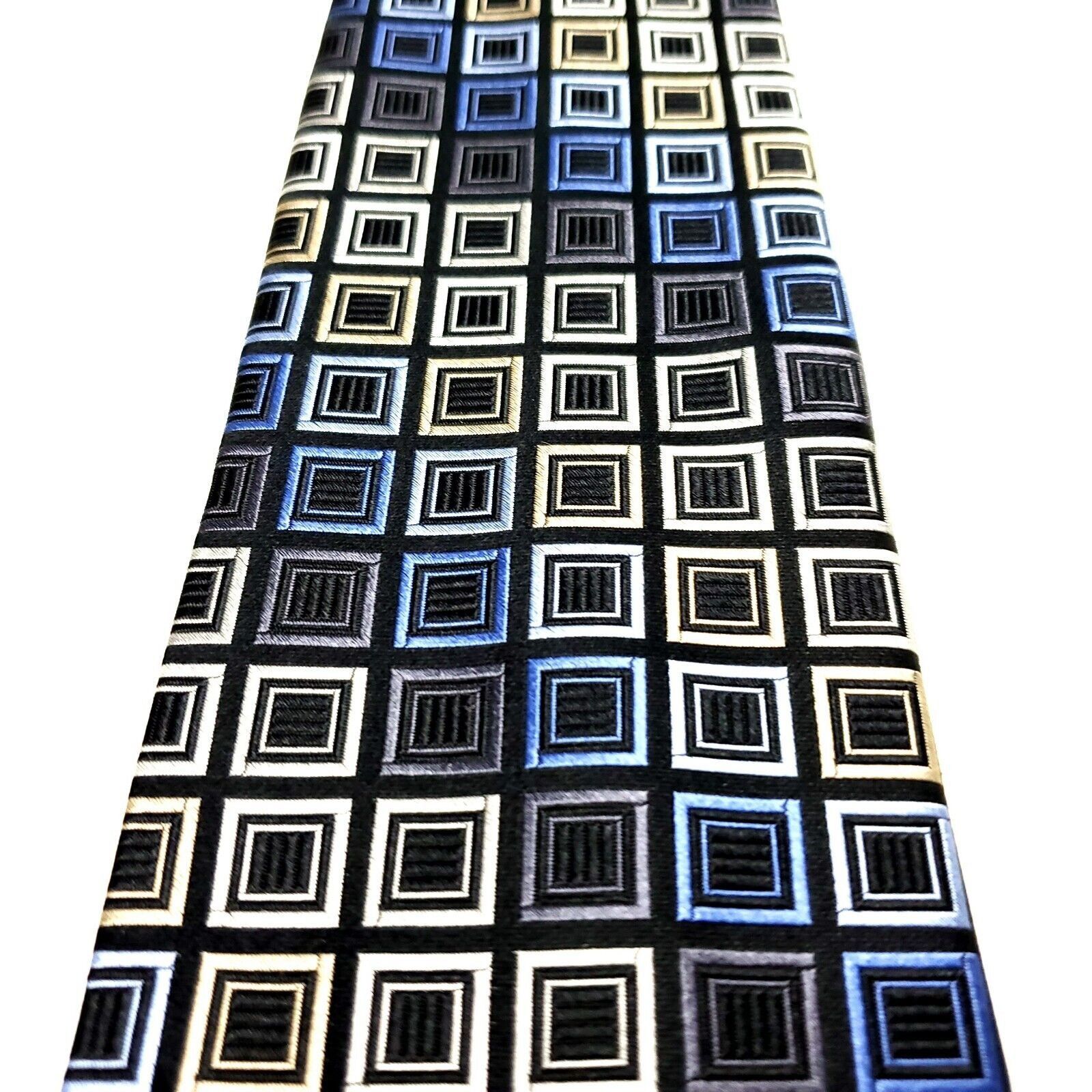 Michael Kors Michael Kors Silk Tie Woven Gray Blue Geometric Size ONE SIZE - 2 Thumbnail