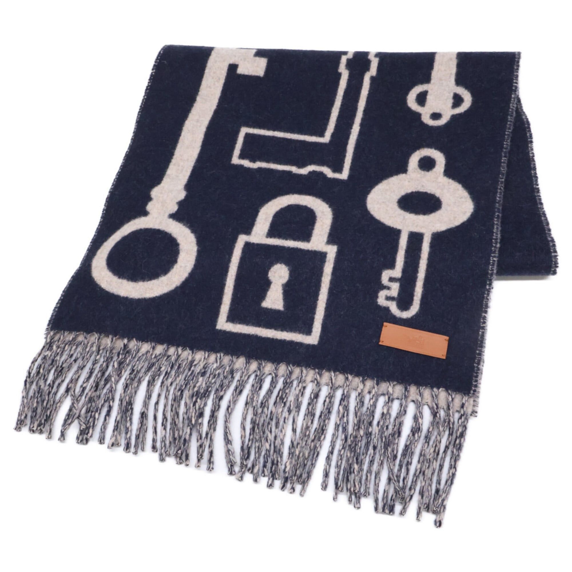 Hermes HERMES 24AW H259142S Casaque Key Collection Cashmere Scarf Navy Beige Women's Size ONE SIZE - 1 Thumbnail