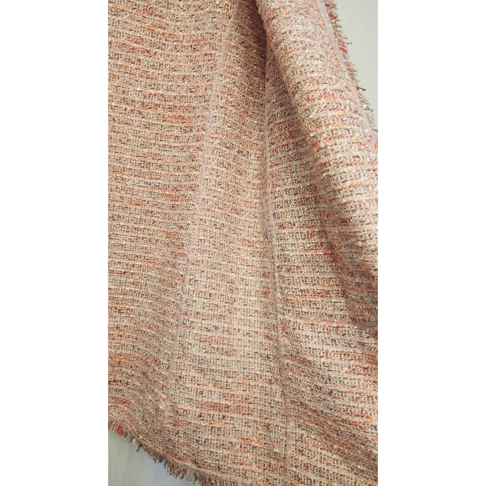 VINTAGE Neiman Marcus Jacket Womens Small Pink Orange Tweed Open Front Fringe Pockets