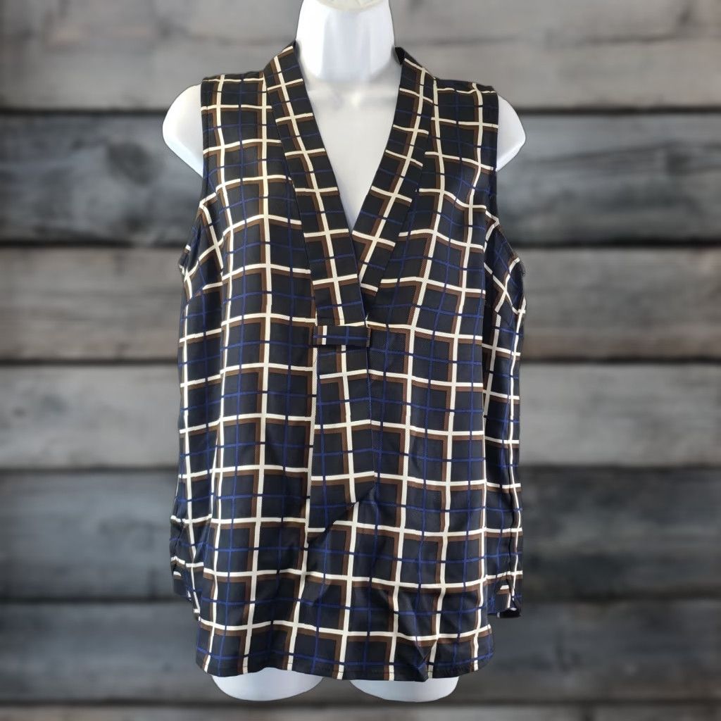 J.Crew J.CREW Womens Silk-twill Top Windowpane Sz 6 Black Sleeveless V-Neck Blouse Size M / US 6-8 / IT 42-44 - 1 Thumbnail