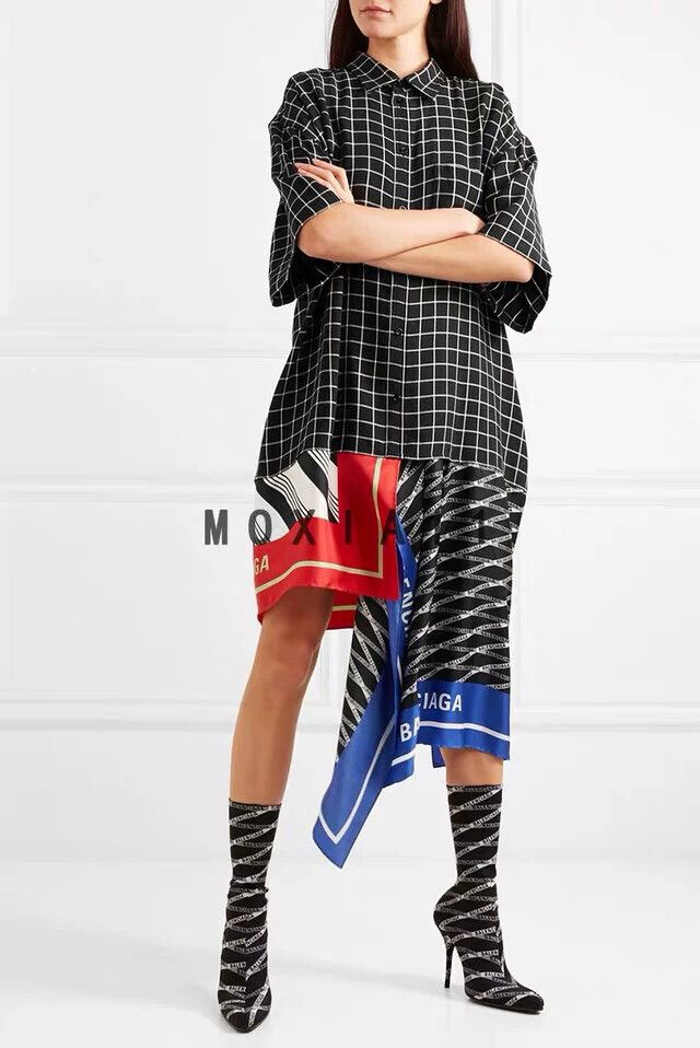 Balenciaga Balenciaga Asymmetric Plaid Shirt Dress - dmc Size US M / EU 48-50 / 2 - 1 Thumbnail