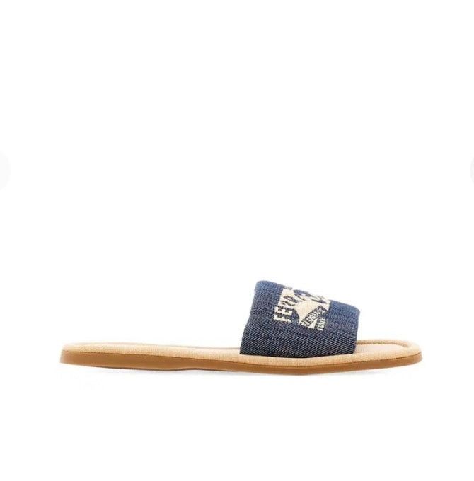 Ferragamo Denim Logo Slides SIZE 8