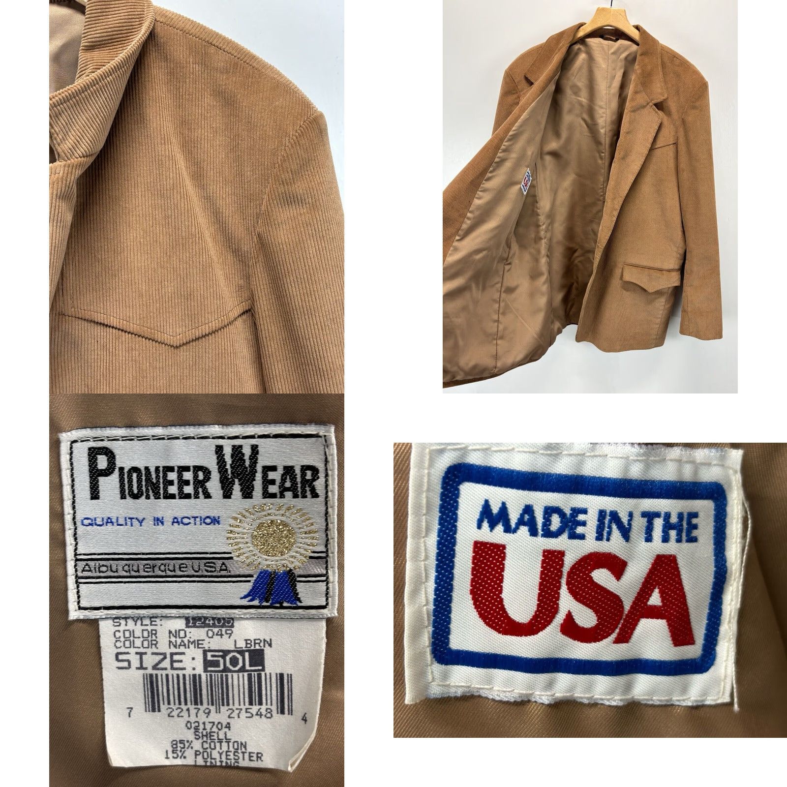 YOKE VINTAGE Pioneer Wear Blazer Jacket Men Big & Tall 42L Brown Corduroy Western Cowhide Casual Size 42L - 8 Thumbnail