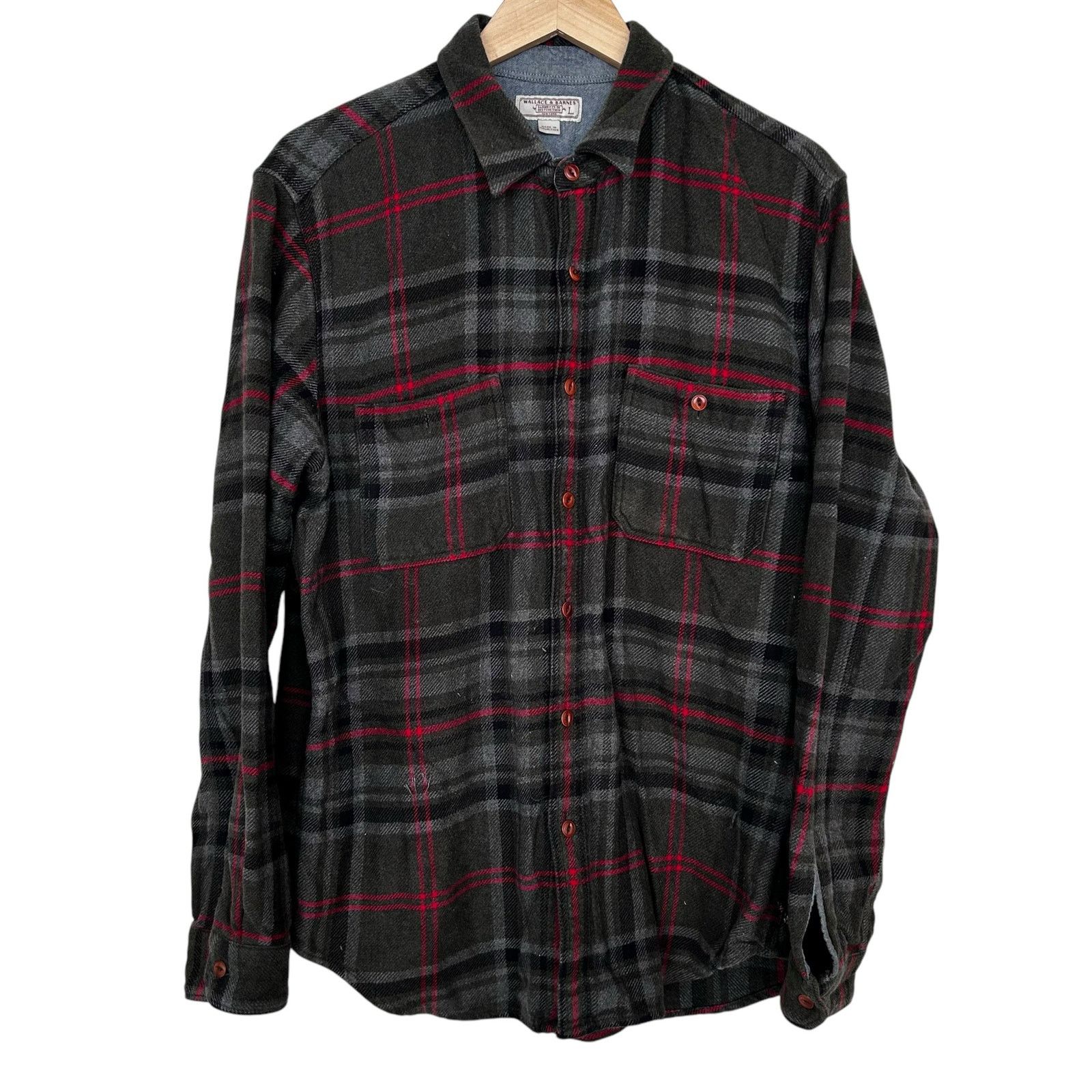 Wallace & Barnes Wallace & Barnes Green Gray Red Flannel Button Down Sz L Size US L / EU 52-54 / 3 - 1 Thumbnail