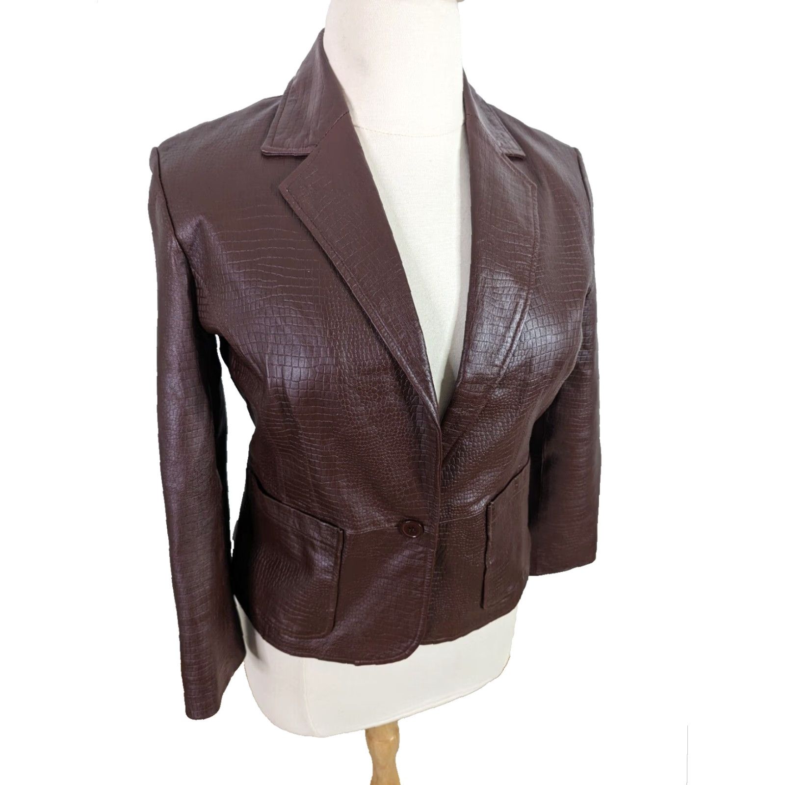 Skin VINTAGE Leather Blazer Coat Jacket Women Large Brown Snake Skin 90s Y2K Size L / US 10 / IT 46 - 2 Thumbnail