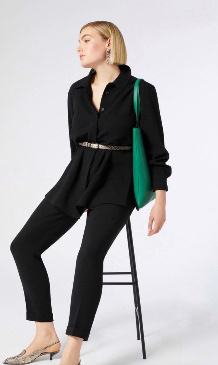Marina Rinaldi Marina Rinaldi Triacetate Cady Tunic Shirt Black 350$ RRP Size XL / US 12-14 / IT 48-50 - 4 Thumbnail