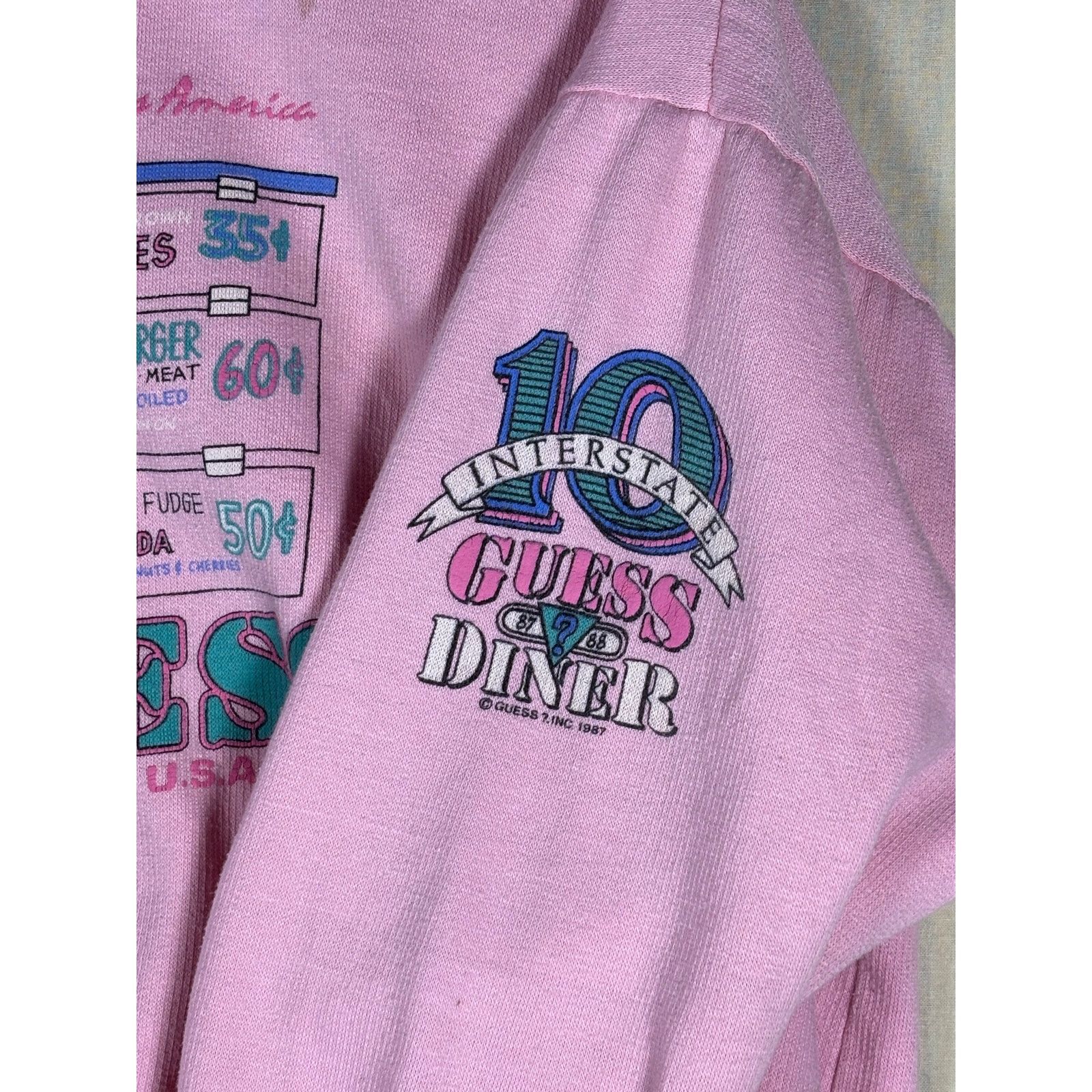 Guess Vintage Guess Diner Grill Pink Crewneck Sweatshirt USA Made Size L / US 10 / IT 46 - 14 Thumbnail