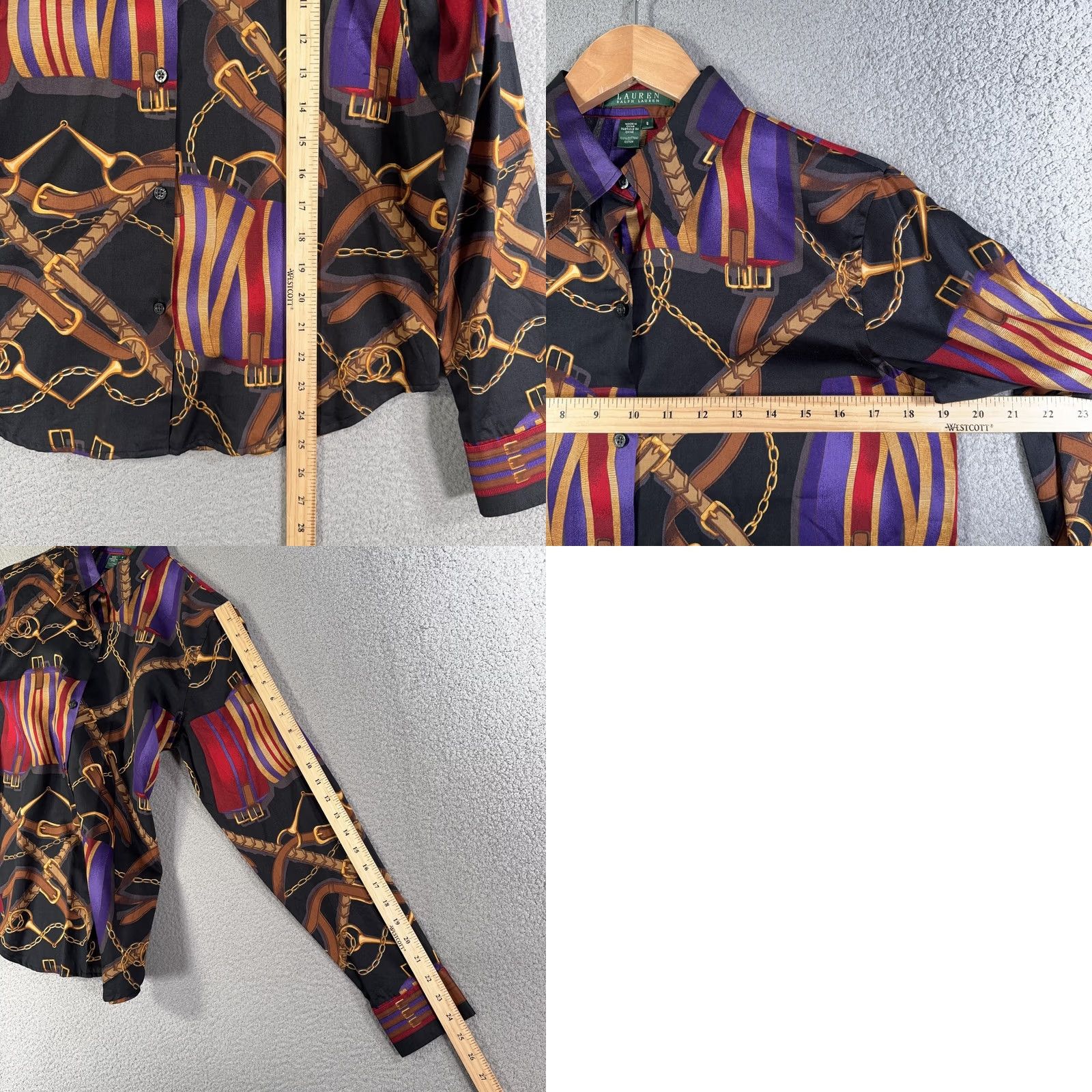 Ralph Lauren Lauren Ralph Lauren Top Womens Small Button-Up Equestrian Polo Blouse Shirt Black Geometric Print Short Sleeve? Size S / US 4 / IT 40 - 8 Thumbnail