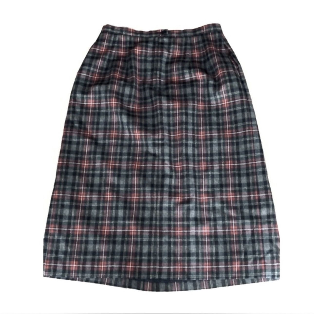Vintage Vintage 70s Wool Plaid Pleated Skirt Gray Red L 14 Size 36" / US 14 / IT 50 - 3 Thumbnail