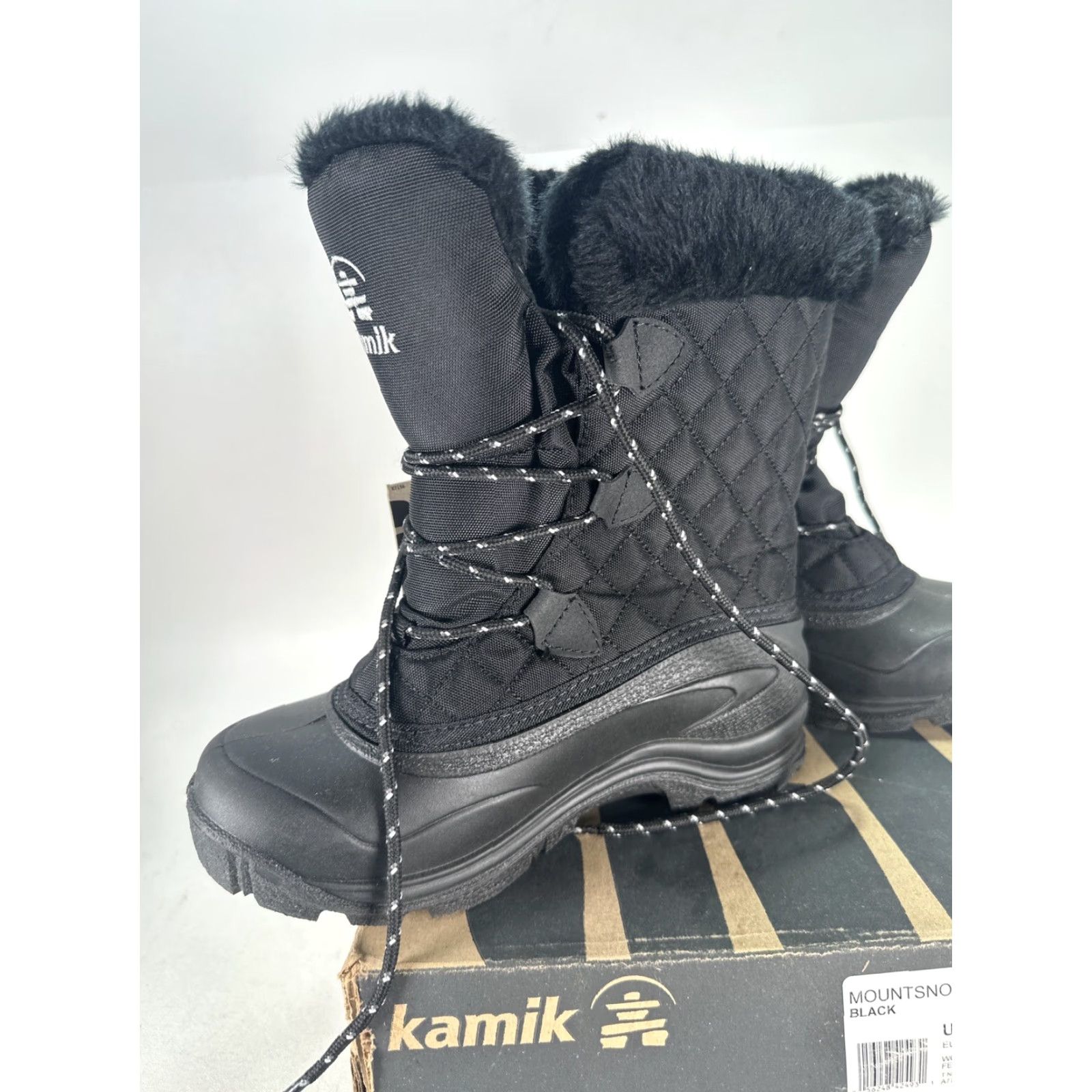 Vintage Kamik Mountsnow Boots Women Size 6 Black Charcoal Faux Fur USA NEW In Box Size US 6 / IT 36 - 4 Thumbnail