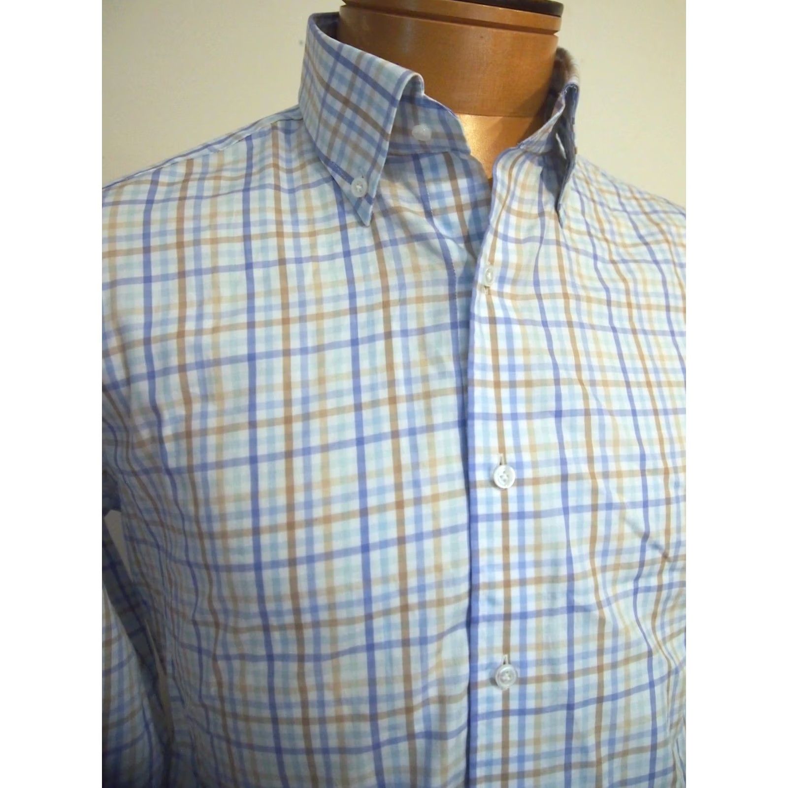 Peter Millar Peter Millar Crown Crafted Sport Shirt Men S Blue Tan Tattersall Check Long Sleeve Button Down Cotton NWT Size US S / EU 44-46 / 1 - 2 Thumbnail
