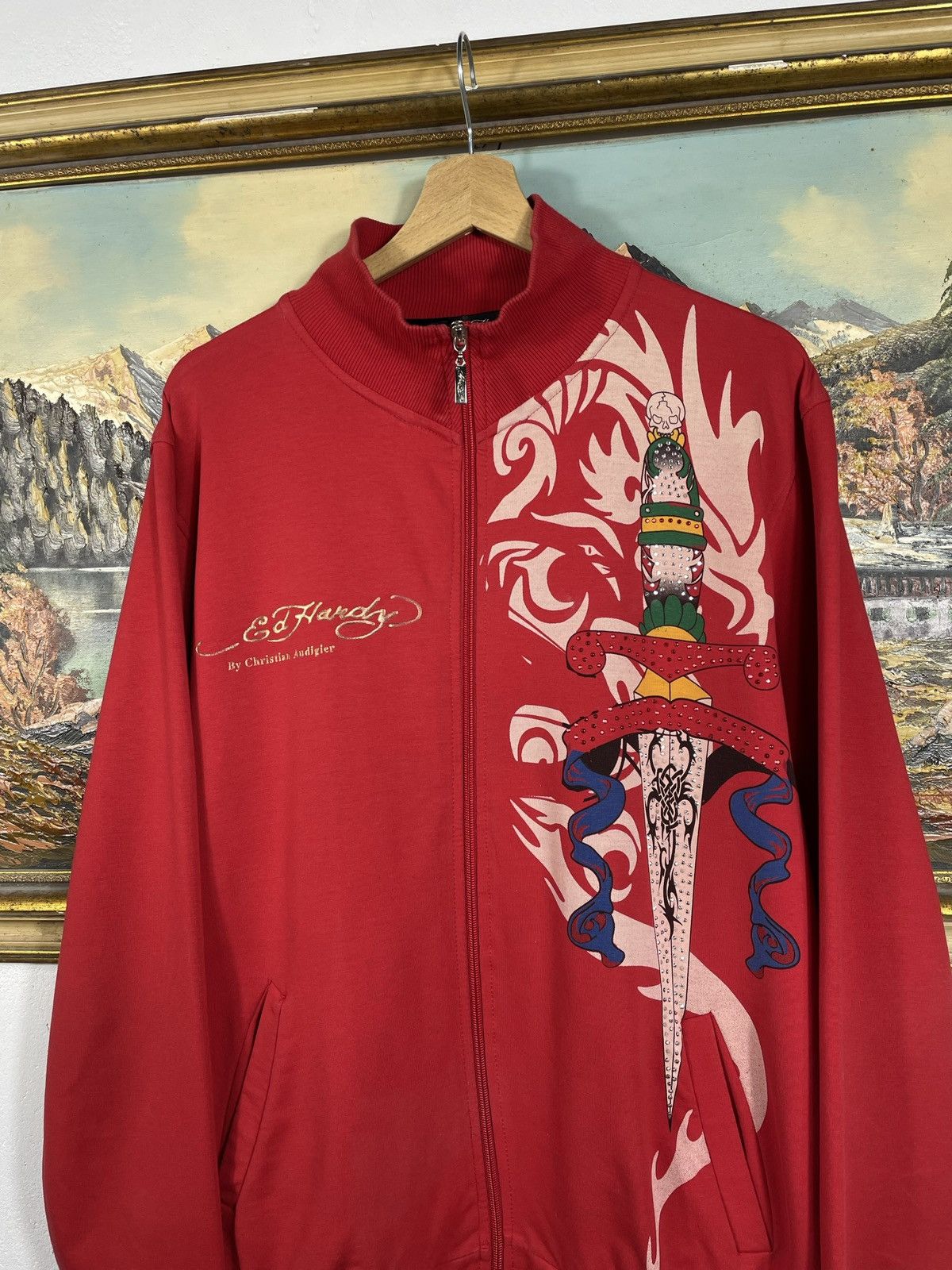 Christian Audigier × Ed Hardy × Vintage Ed Hardy Retro 00s Hoodie With Crystals Affliction Grunge Size XL / US 12-14 / IT 48-50 - 5 Thumbnail