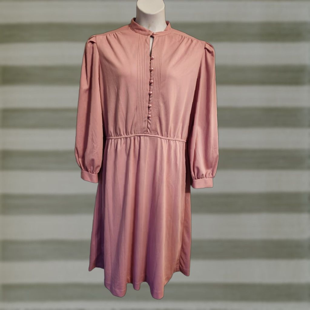 Vintage VINTAGE Carriage Court 70s 80s Mauve Pink Pleated Secretary Midi Dress 20W Plus Women’s Size 3XL / US 20-22 - 1 Thumbnail